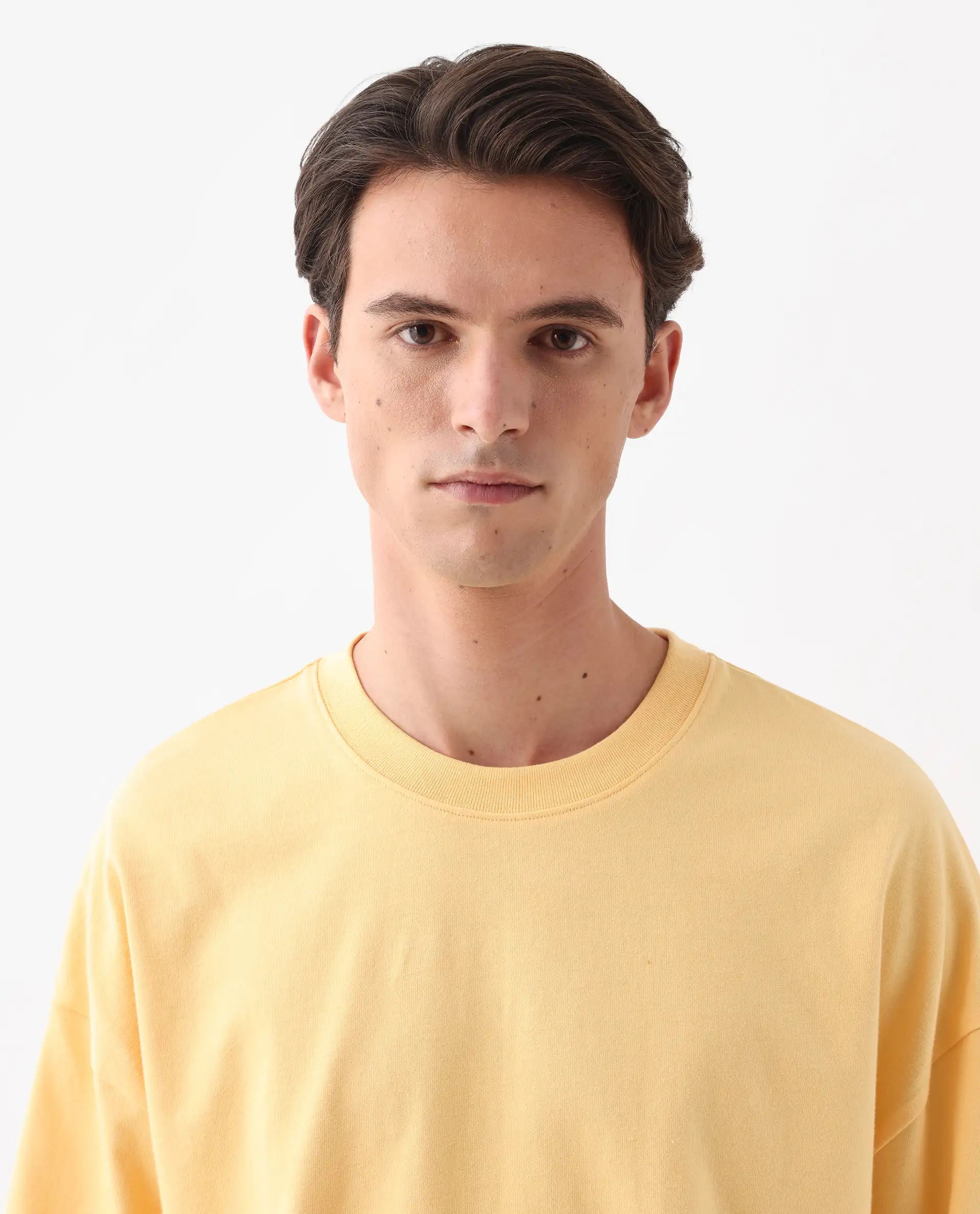 Rare Rabbit Men's Siwa Light Yellow Cotton Graphic Print Oversized Fit Half Sleeve Crew Neck T-Shirt - Image 2