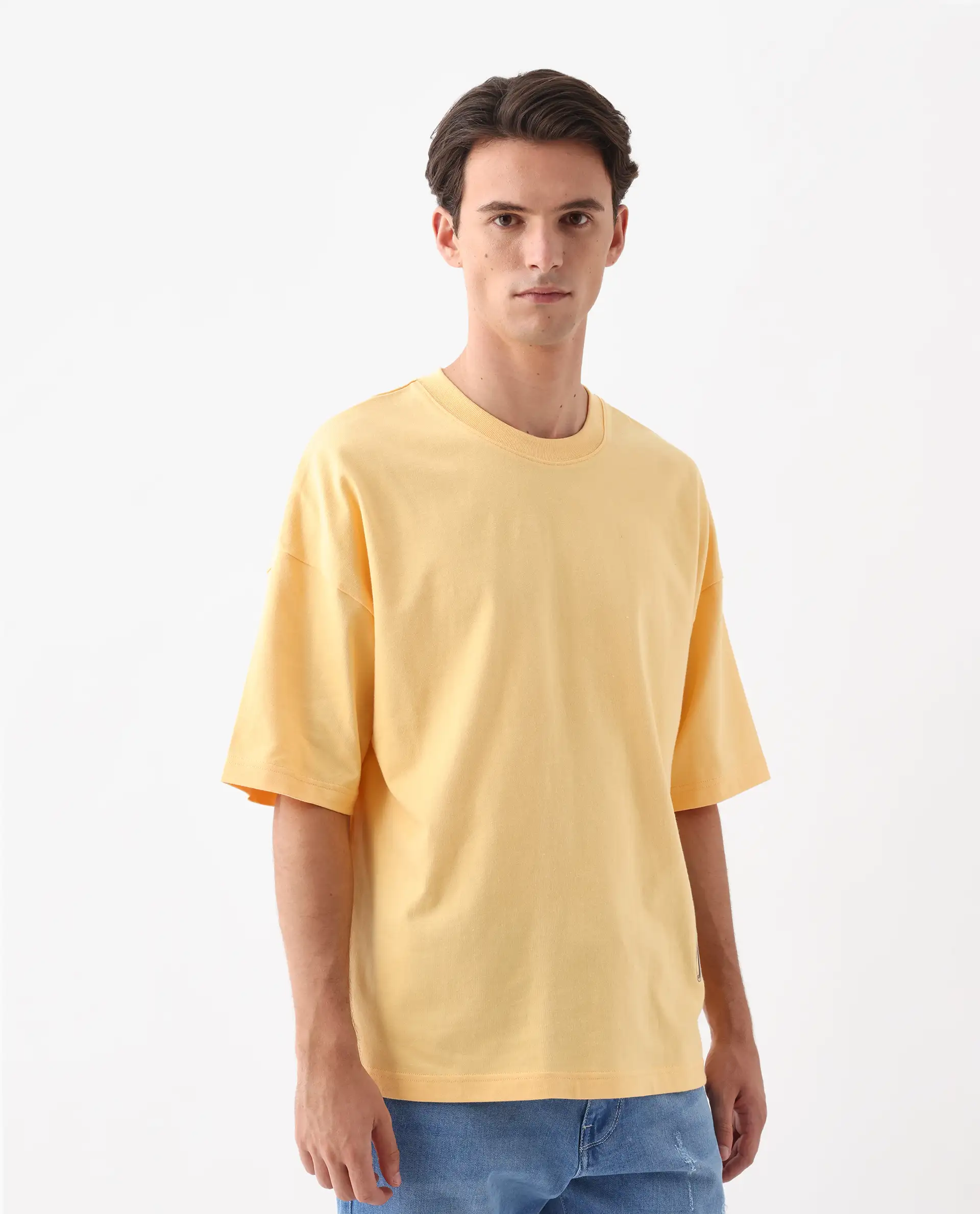 Rare Rabbit Men's Siwa Light Yellow Cotton Graphic Print Oversized Fit Half Sleeve Crew Neck T-Shirt - Image 6