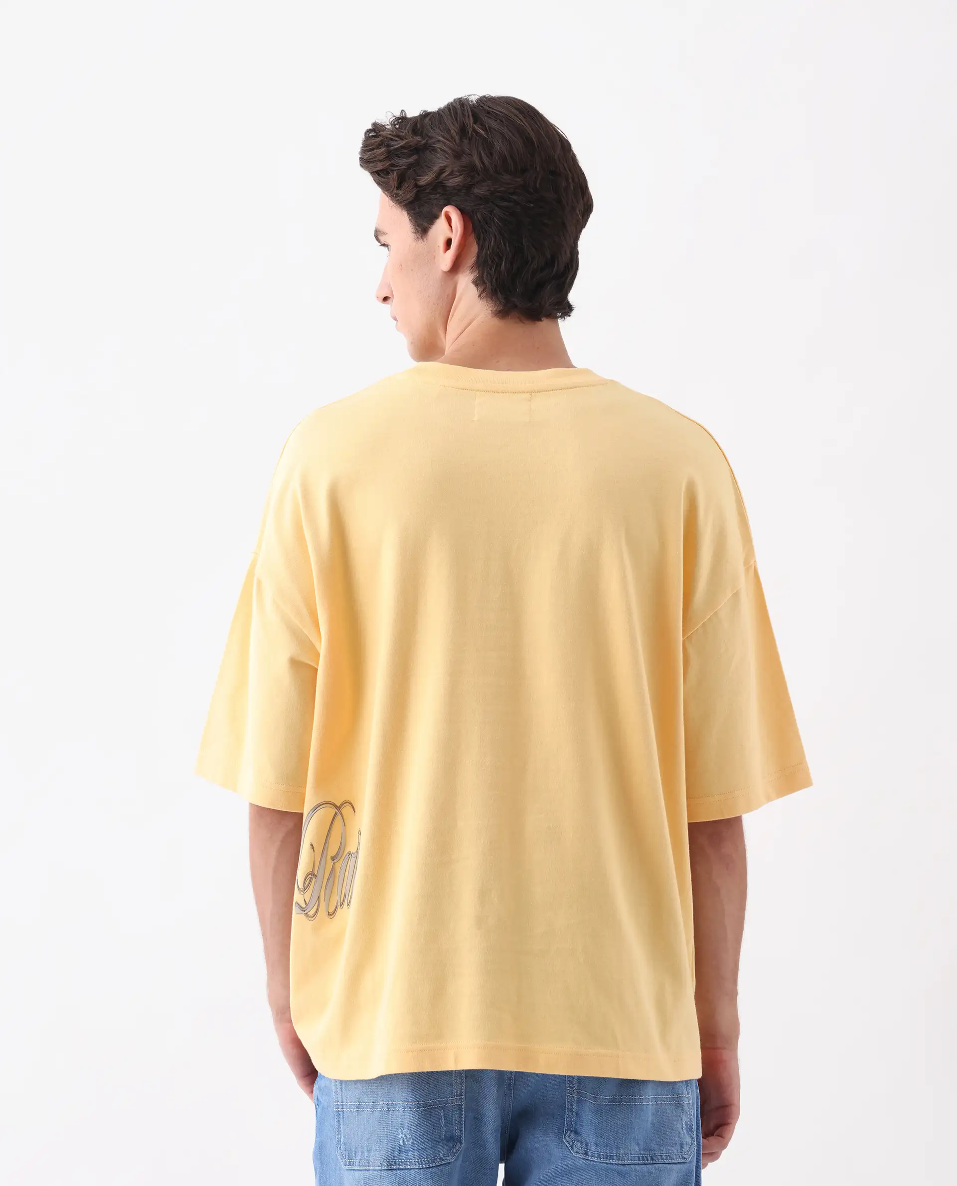 Rare Rabbit Men's Siwa Light Yellow Cotton Graphic Print Oversized Fit Half Sleeve Crew Neck T-Shirt - Image 8