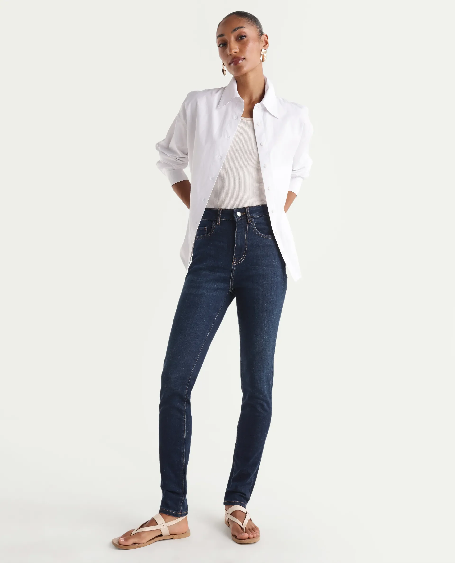 Rareism Women's Skenyo Dark Navy Cotton Blend Skinny Fit Plain Jeans - Image 3