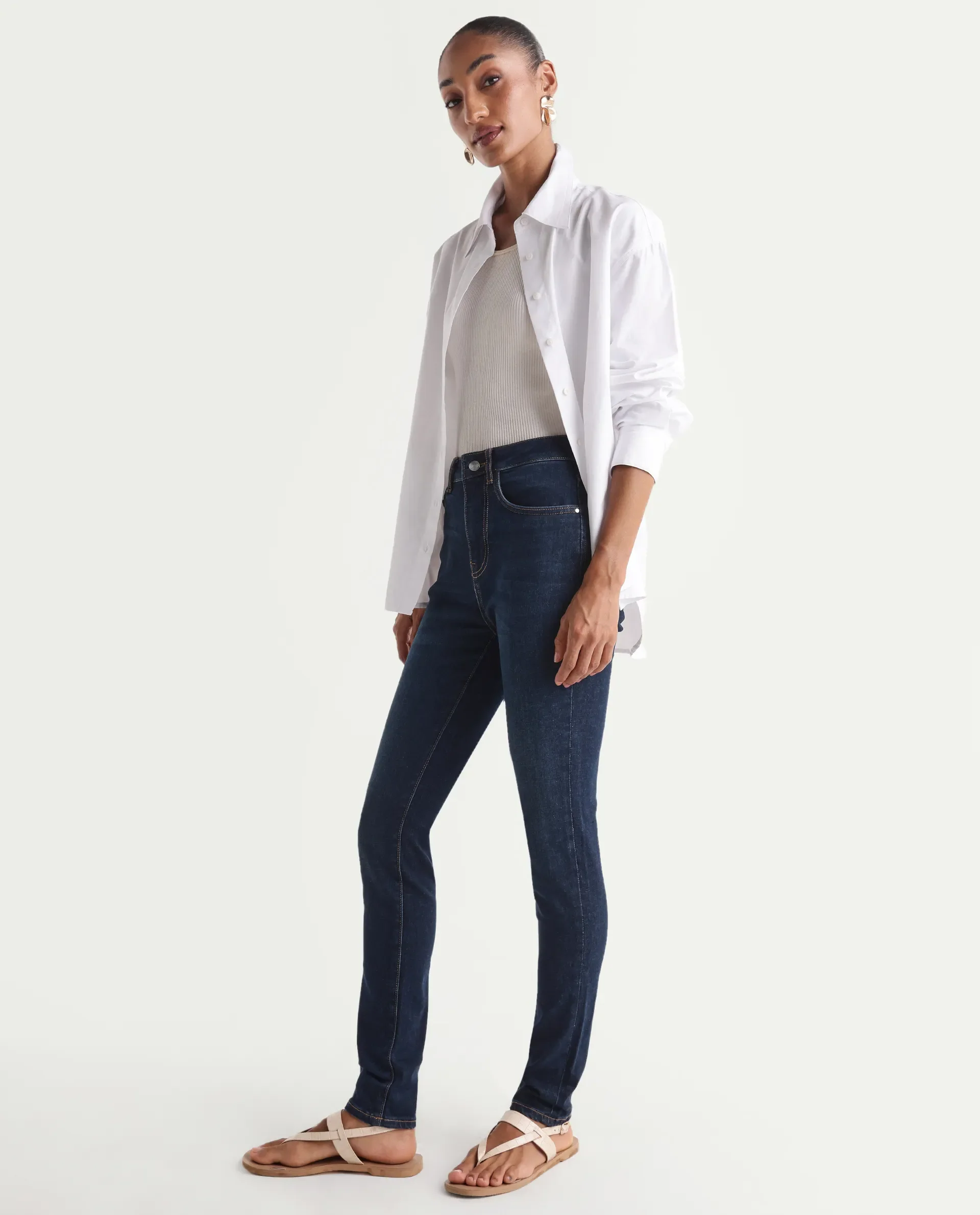Rareism Women's Skenyo Dark Navy Cotton Blend Skinny Fit Plain Jeans - Image 5