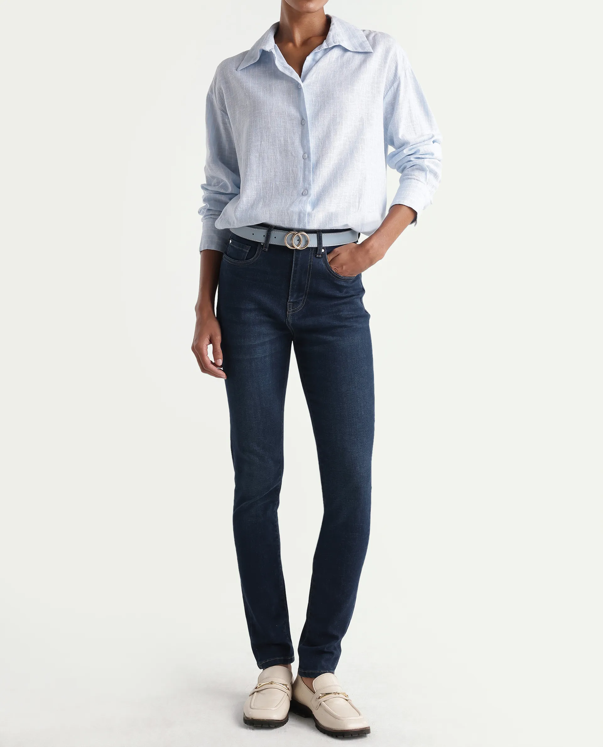 Rareism Women's Skenyom Blue Cotton Blend Skinny Fit Plain Jeans - Image 2