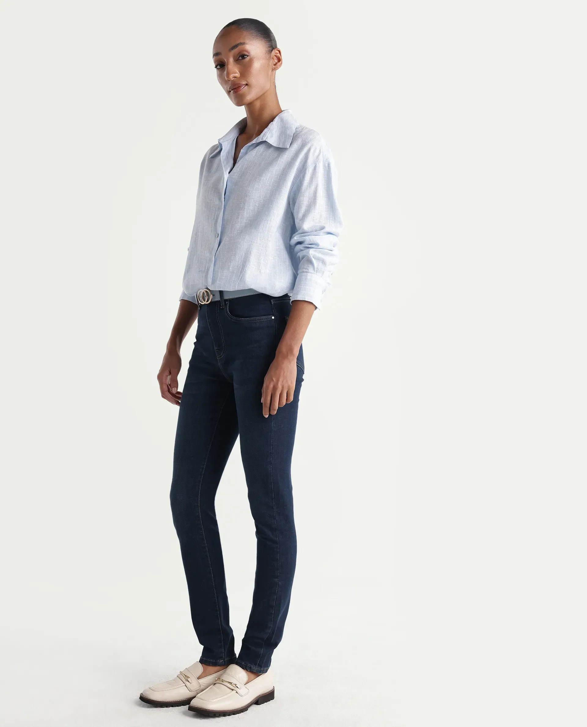Rareism Women's Skenyom Blue Cotton Blend Skinny Fit Plain Jeans - Image 5