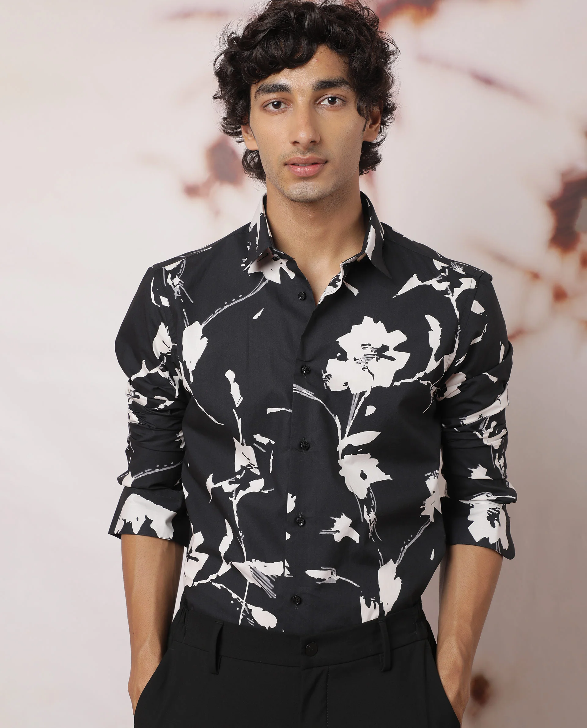 Rare Rabbit Men's Sketcherr Black Cotton Floral Print Regular Fit Full Sleeve Collared Shirt - Image 3