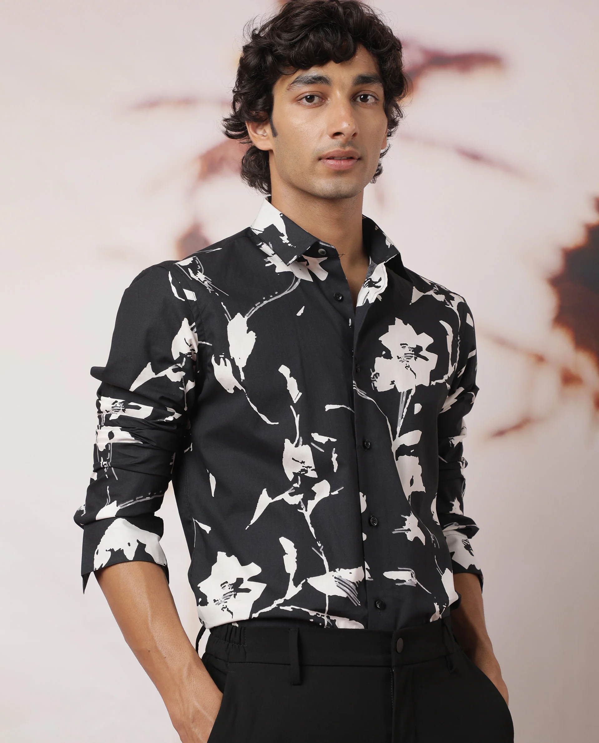 Rare Rabbit Men's Sketcherr Black Cotton Floral Print Regular Fit Full Sleeve Collared Shirt - Image 4