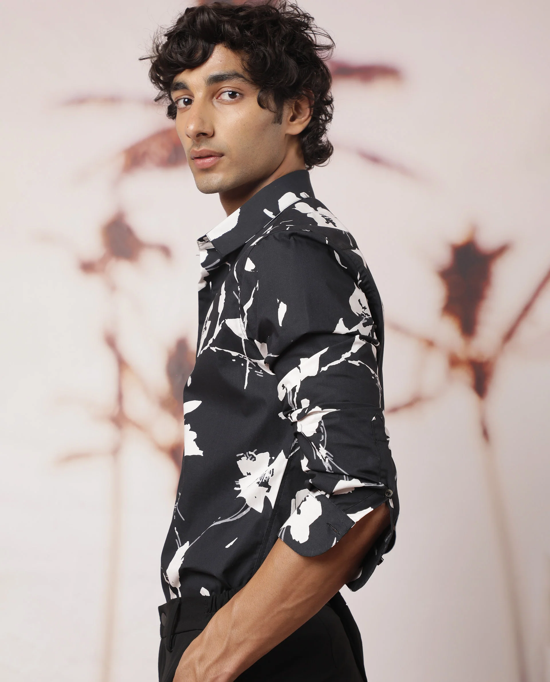 Rare Rabbit Men's Sketcherr Black Cotton Floral Print Regular Fit Full Sleeve Collared Shirt - Image 6