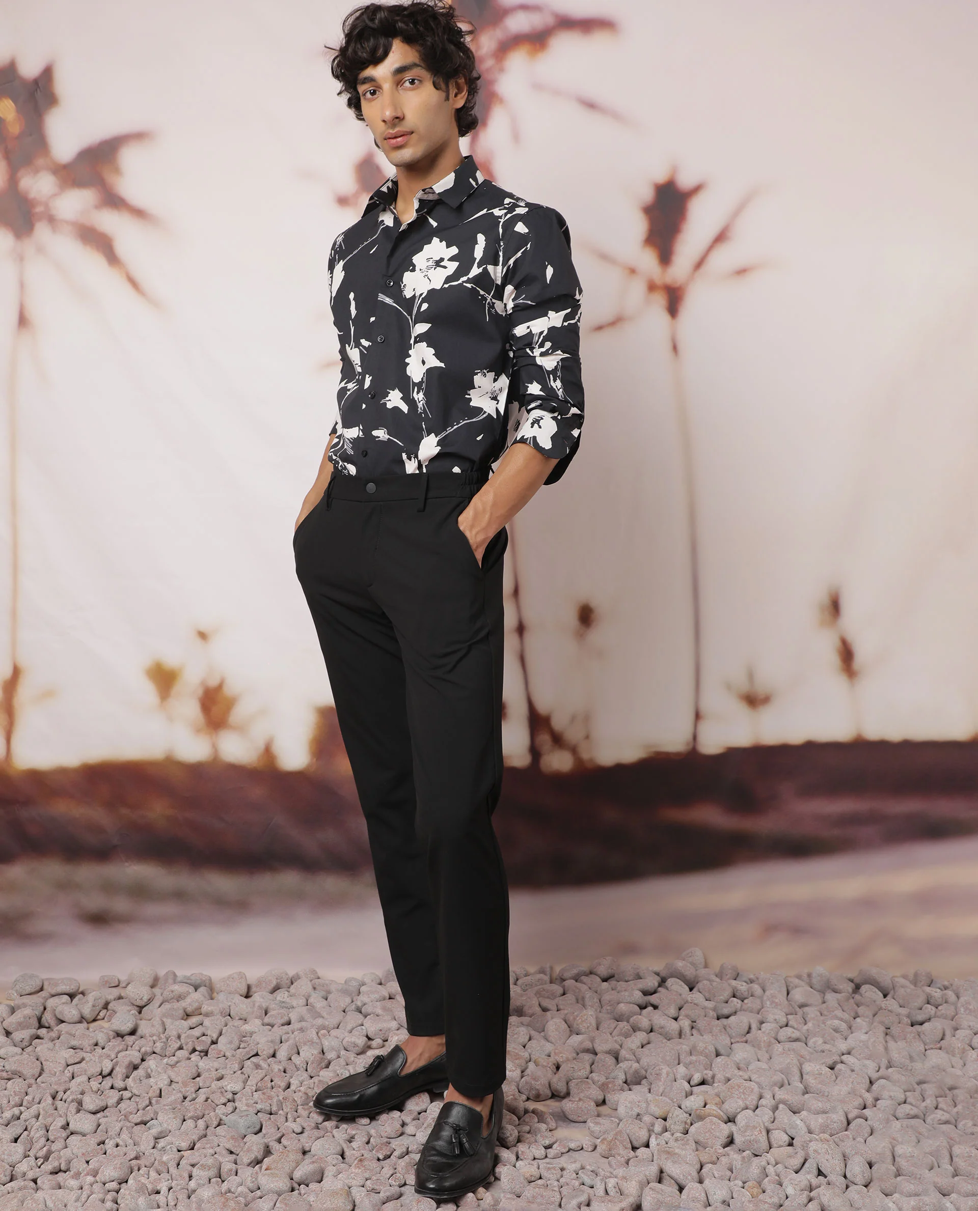 Rare Rabbit Men's Sketcherr Black Cotton Floral Print Regular Fit Full Sleeve Collared Shirt - Image 7