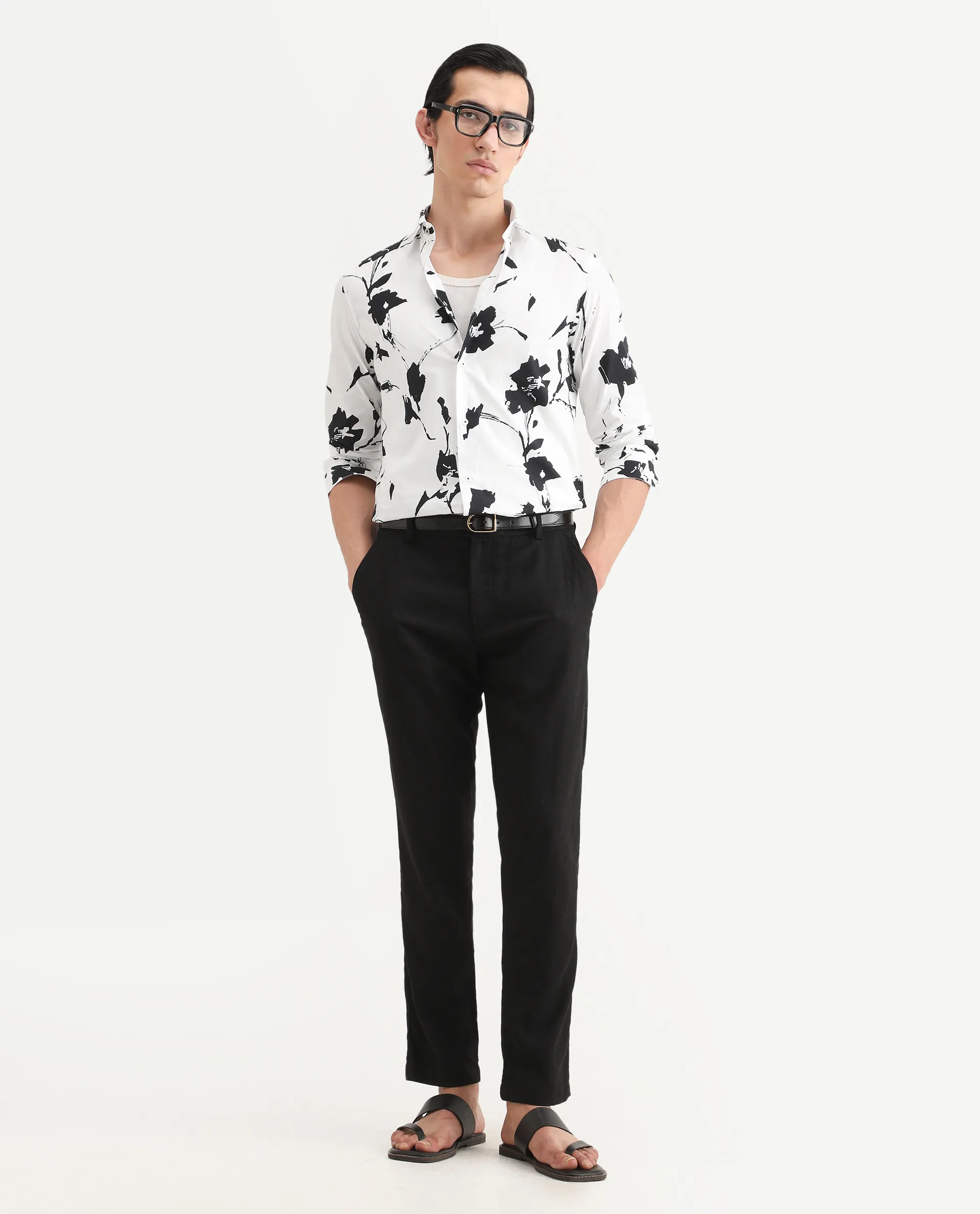 Rare Rabbit Men's Sketcherr Offwhite Cotton Floral Print Regular Fit Full Sleeve Collared Shirt - Image 2