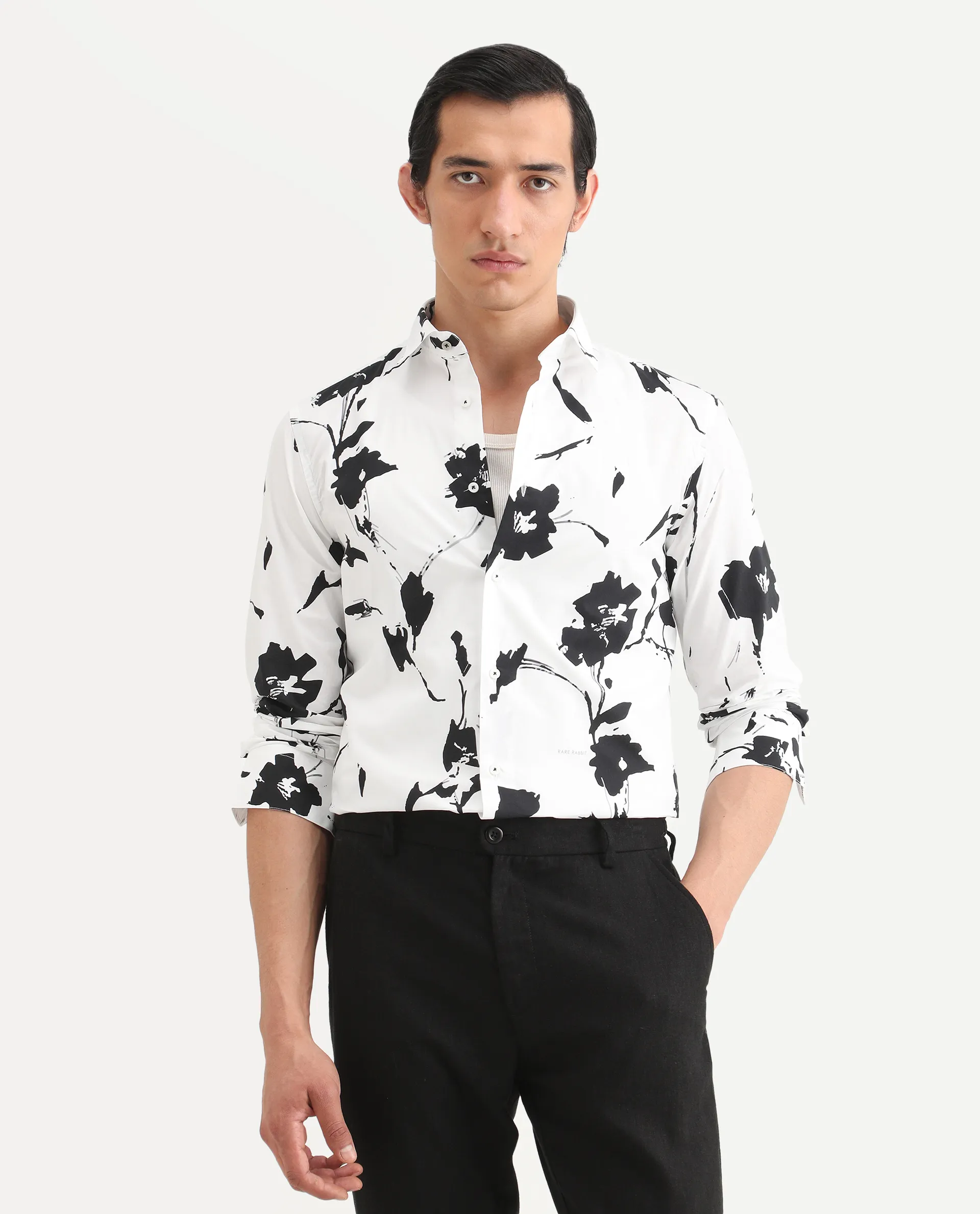 Rare Rabbit Men's Sketcherr Offwhite Cotton Floral Print Regular Fit Full Sleeve Collared Shirt - Image 3