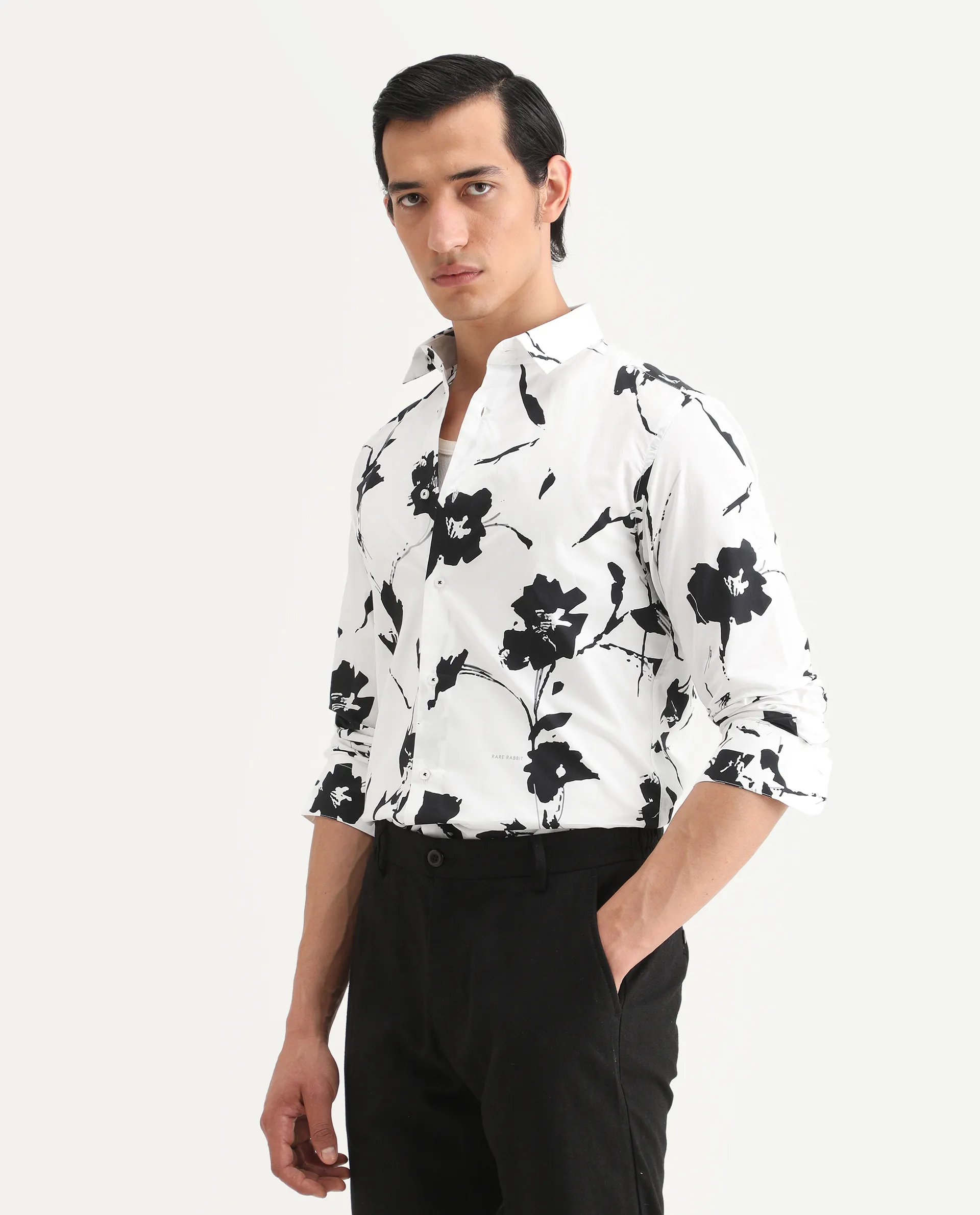 Rare Rabbit Men's Sketcherr Offwhite Cotton Floral Print Regular Fit Full Sleeve Collared Shirt - Image 5