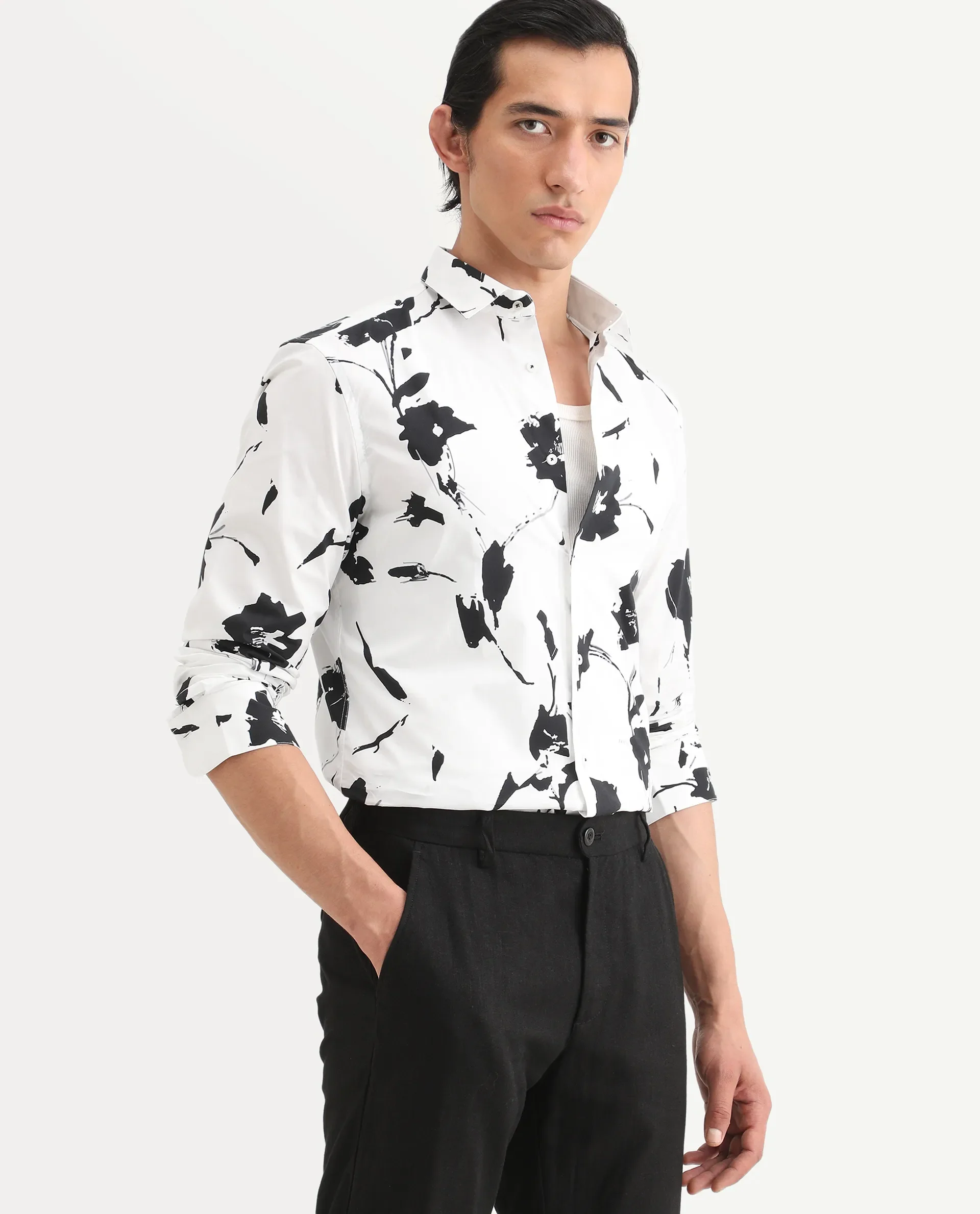 Rare Rabbit Men's Sketcherr Offwhite Cotton Floral Print Regular Fit Full Sleeve Collared Shirt - Image 6