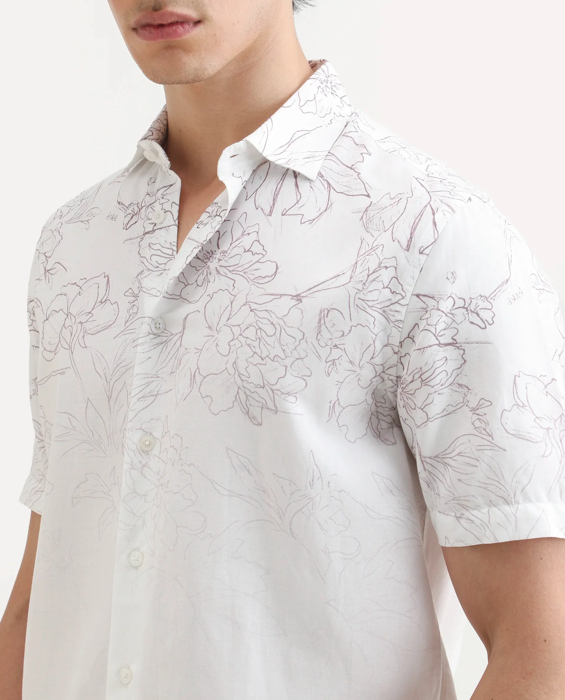 Rare Rabbit Men's Skew White Cotton Blend Floral Print Regular Fit Half Sleeve Collared Shirt - Image 5