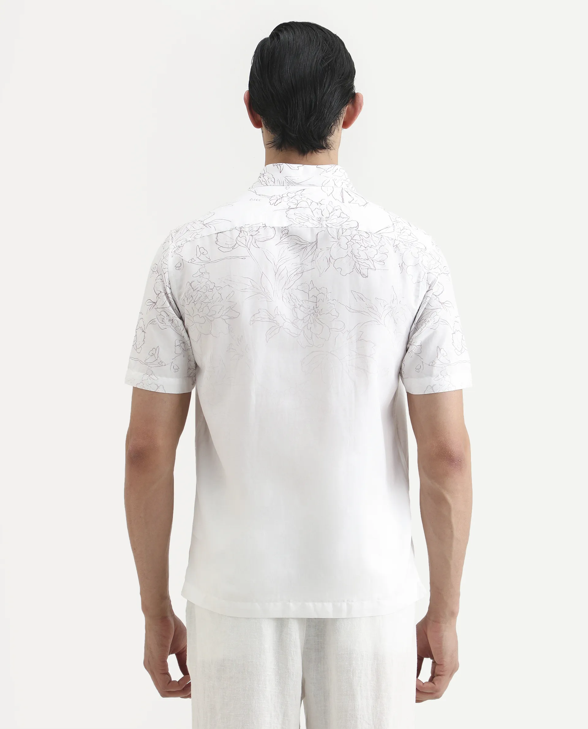 Rare Rabbit Men's Skew White Cotton Blend Floral Print Regular Fit Half Sleeve Collared Shirt - Image 8