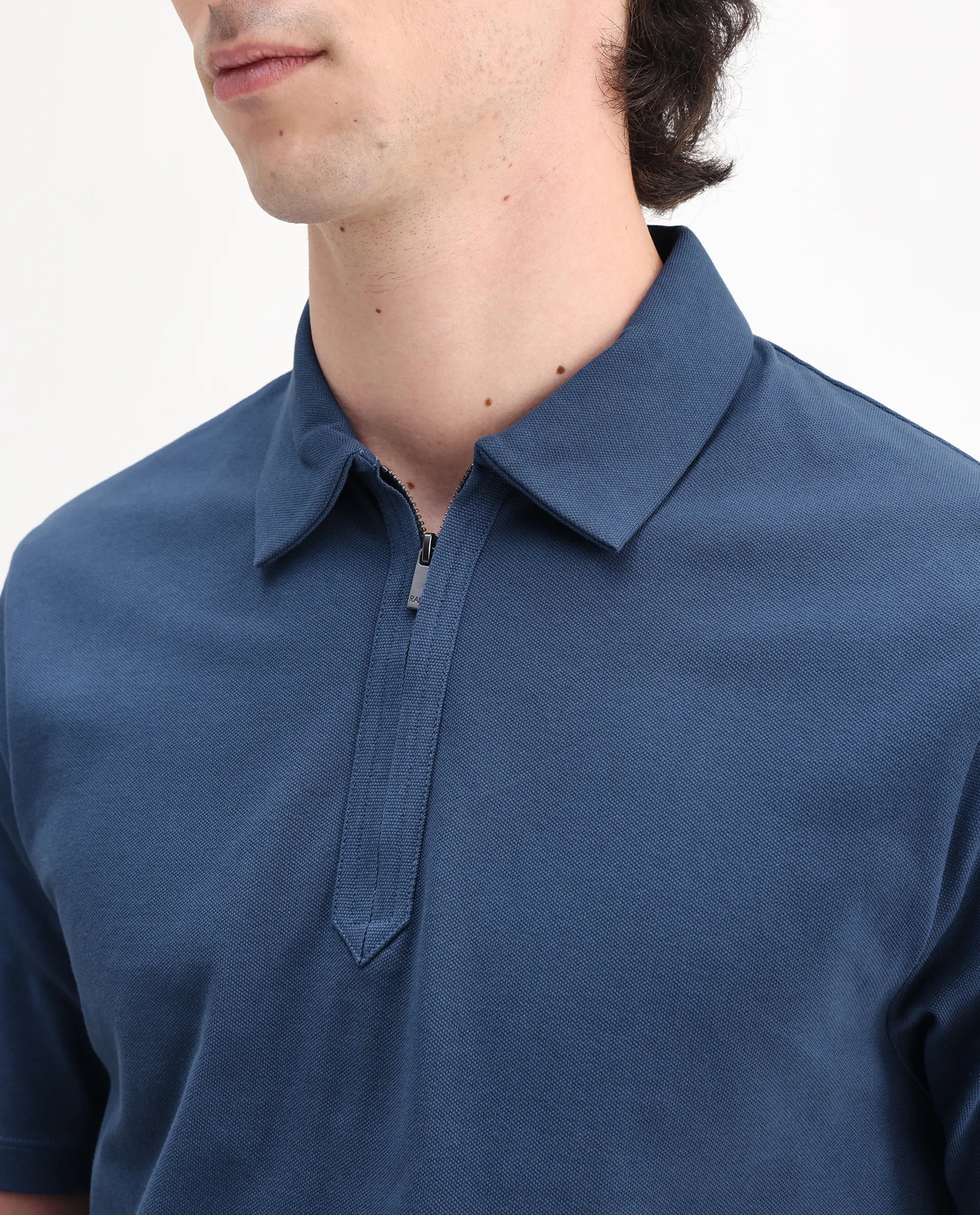 Rare Rabbit Men's Ski Blue Cotton Blend Plain Regular Fit Half Sleeve Polo - Image 3