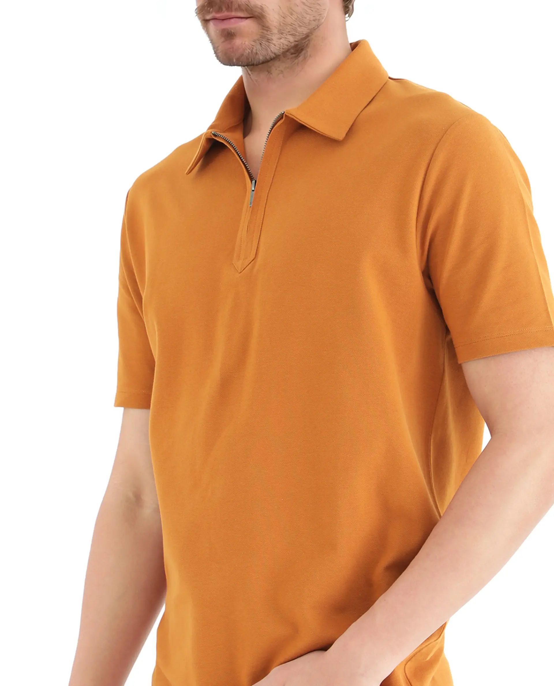 Rare Rabbit Men's Ski Rust Cotton Blend Plain Regular Fit Half Sleeve Polo - Image 3