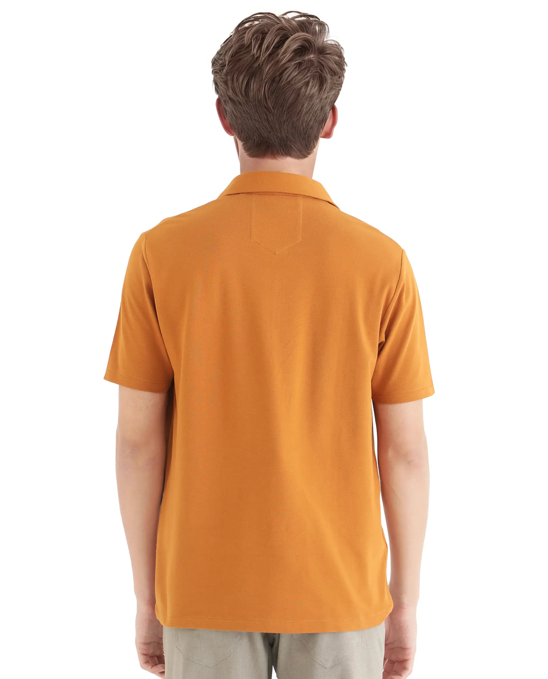 Rare Rabbit Men's Ski Rust Cotton Blend Plain Regular Fit Half Sleeve Polo - Image 4