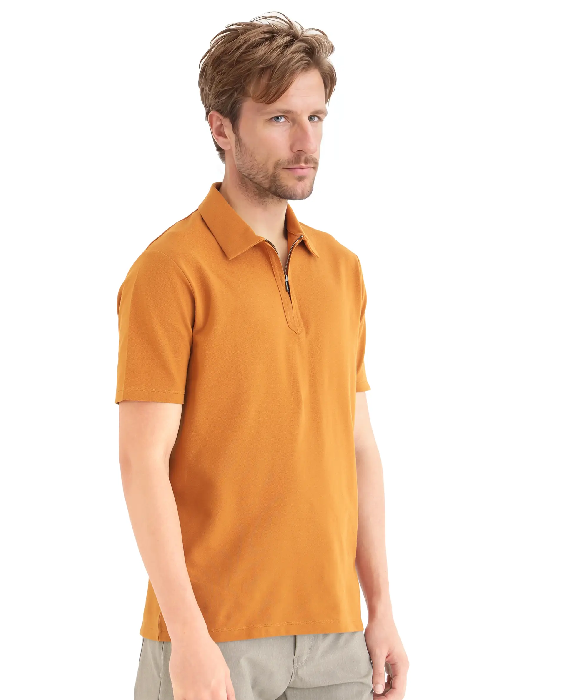 Rare Rabbit Men's Ski Rust Cotton Blend Plain Regular Fit Half Sleeve Polo - Image 6