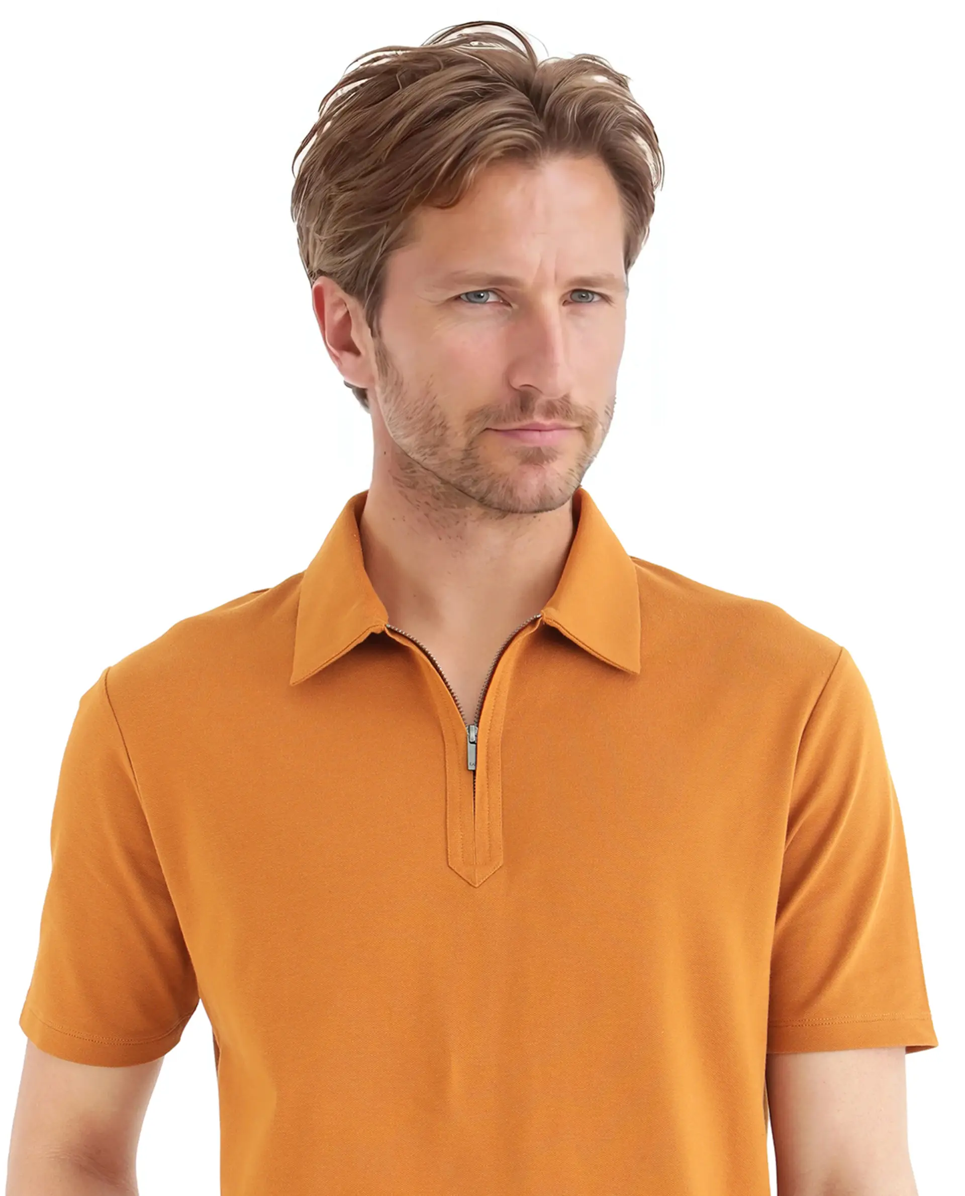 Rare Rabbit Men's Ski Rust Cotton Blend Plain Regular Fit Half Sleeve Polo - Image 7
