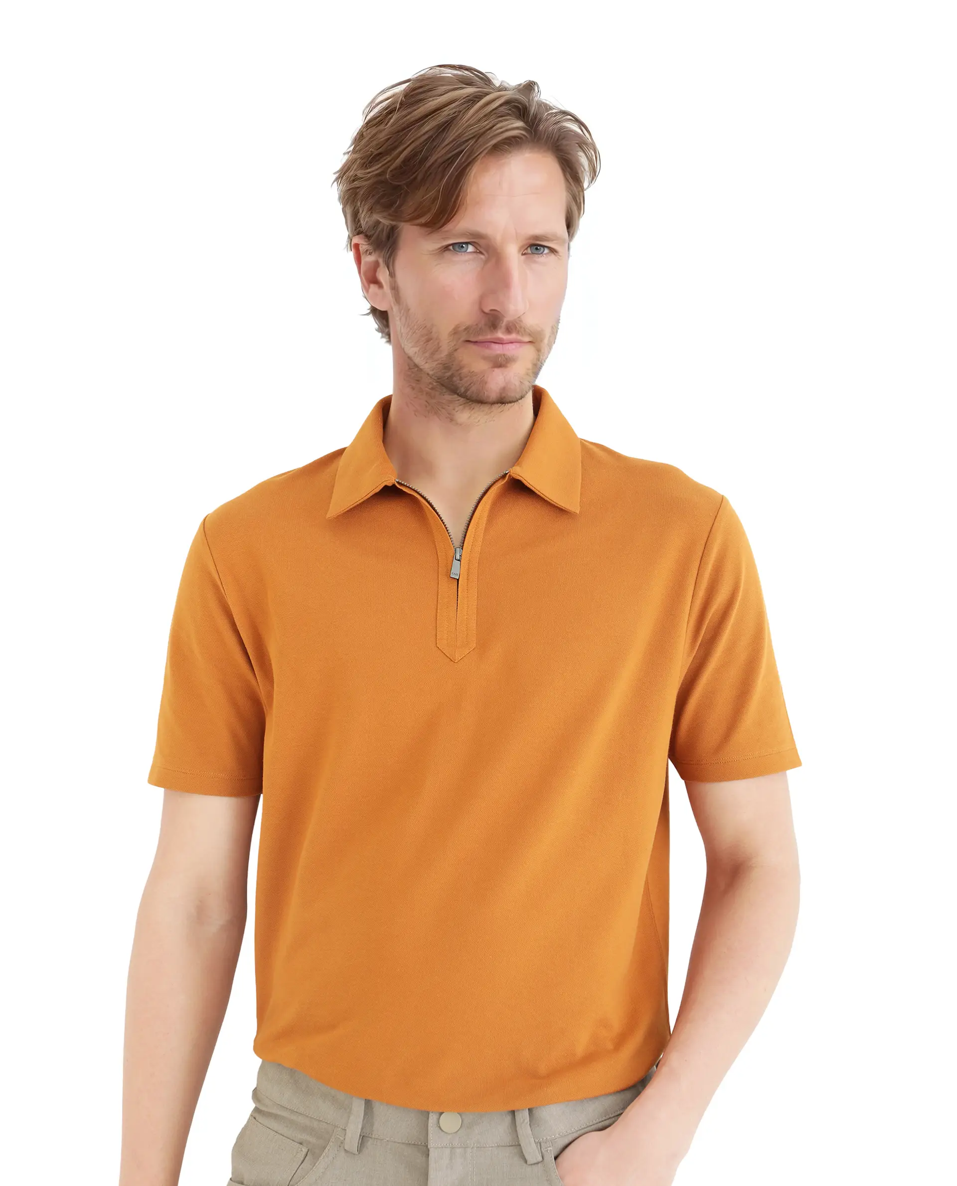 Rare Rabbit Men's Ski Rust Cotton Blend Plain Regular Fit Half Sleeve Polo - Image 8