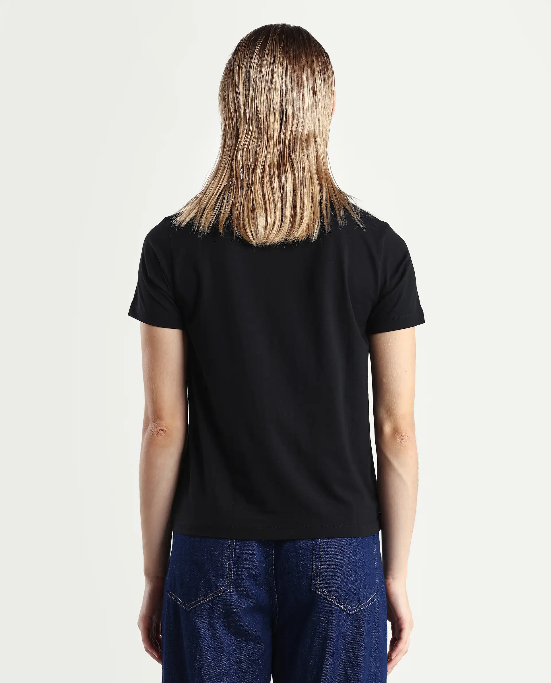 Rareism Women's Skia Black Cotton Blend Crew Neck Regular Fit T-Shirt - Image 7