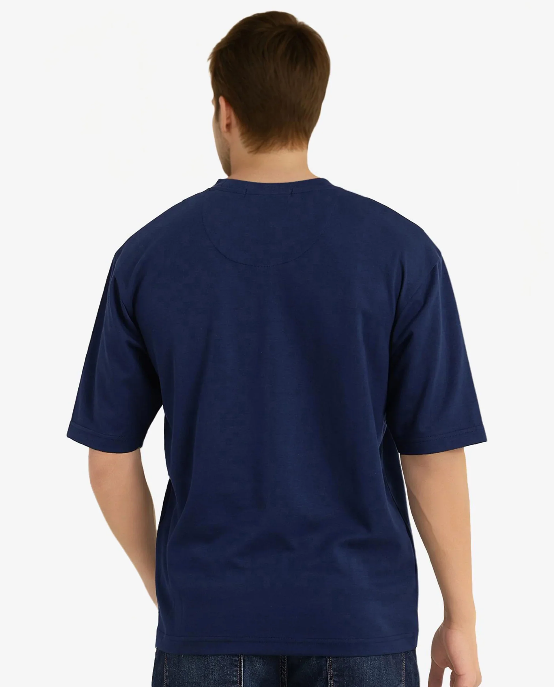 Rare Rabbit Men's Skio Dusky Blue Cotton Graphic Print Oversized Fit Half Sleeve Crew Neck T-Shirt - Image 4