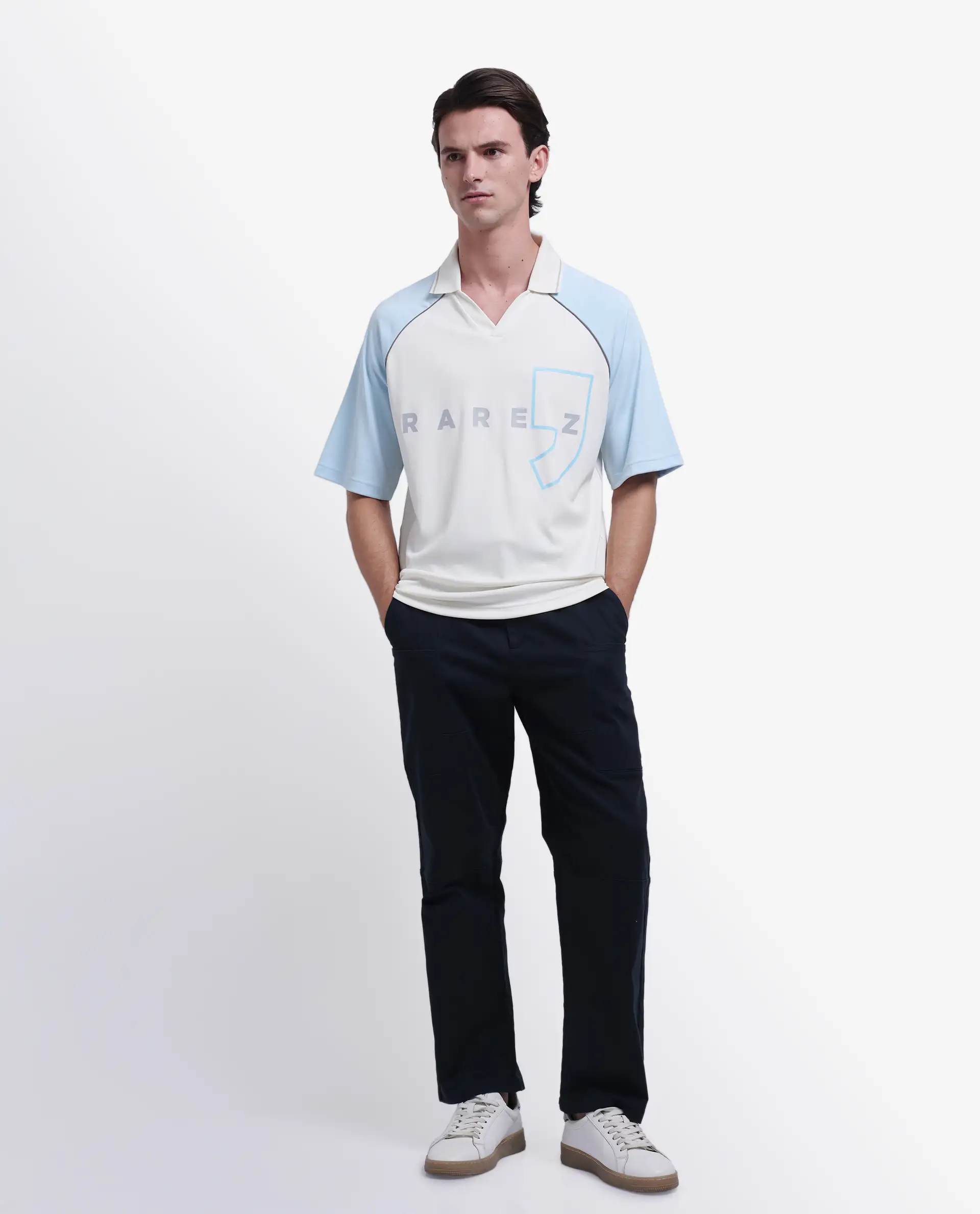 Rare Rabbit Men's Skot Off White Polyester Blend Graphic Print Oversized Fit Half Sleeve Polo - Image 2