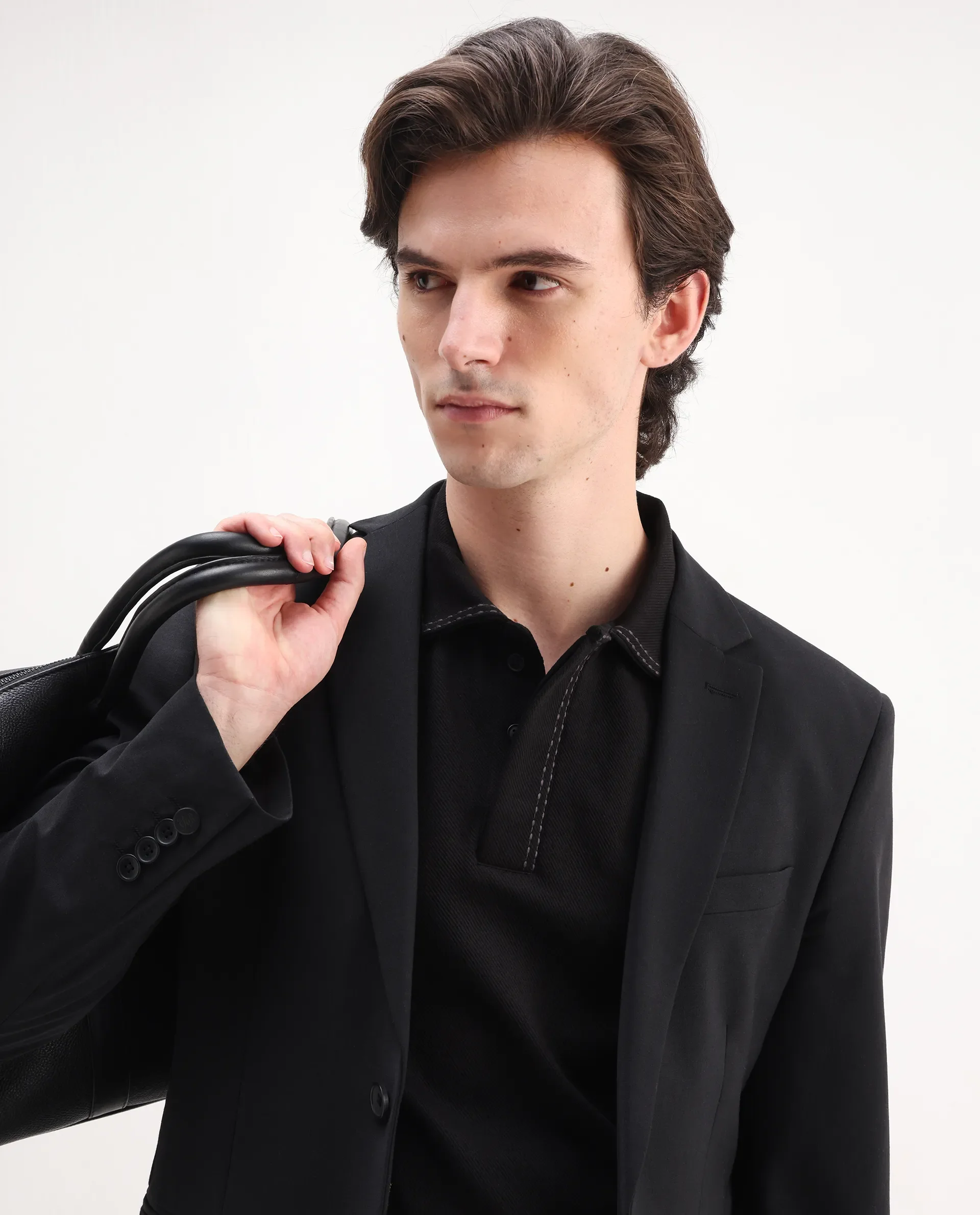 Rare Rabbit Men's Skowl Black Polyester Blend Plain Regular Fit Half Sleeve Polo - Image 3