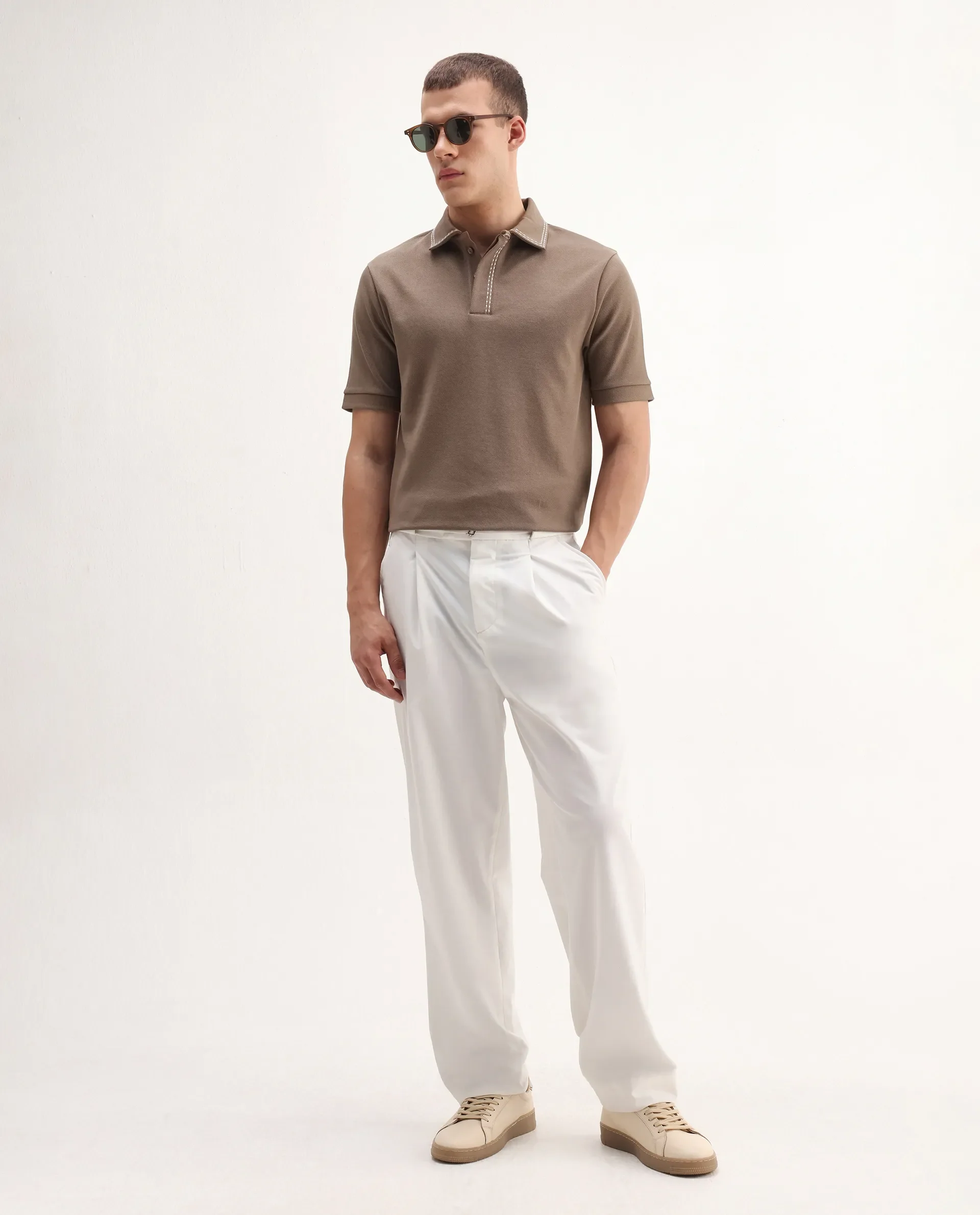 Rare Rabbit Men's Skowl Dusky Brown Polyester Blend Plain Regular Fit Half Sleeve Polo - Image 2