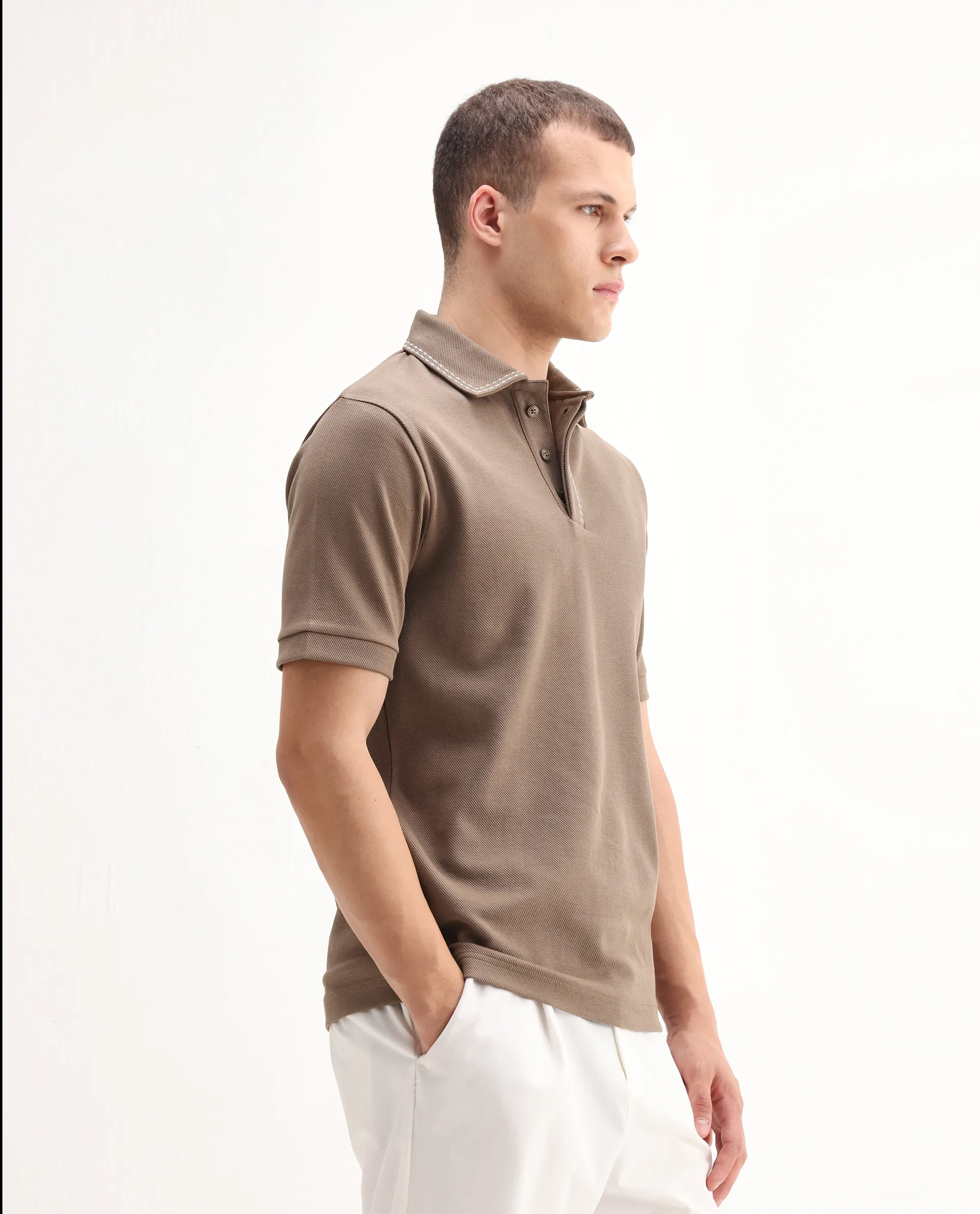 Rare Rabbit Men's Skowl Dusky Brown Polyester Blend Plain Regular Fit Half Sleeve Polo - Image 6