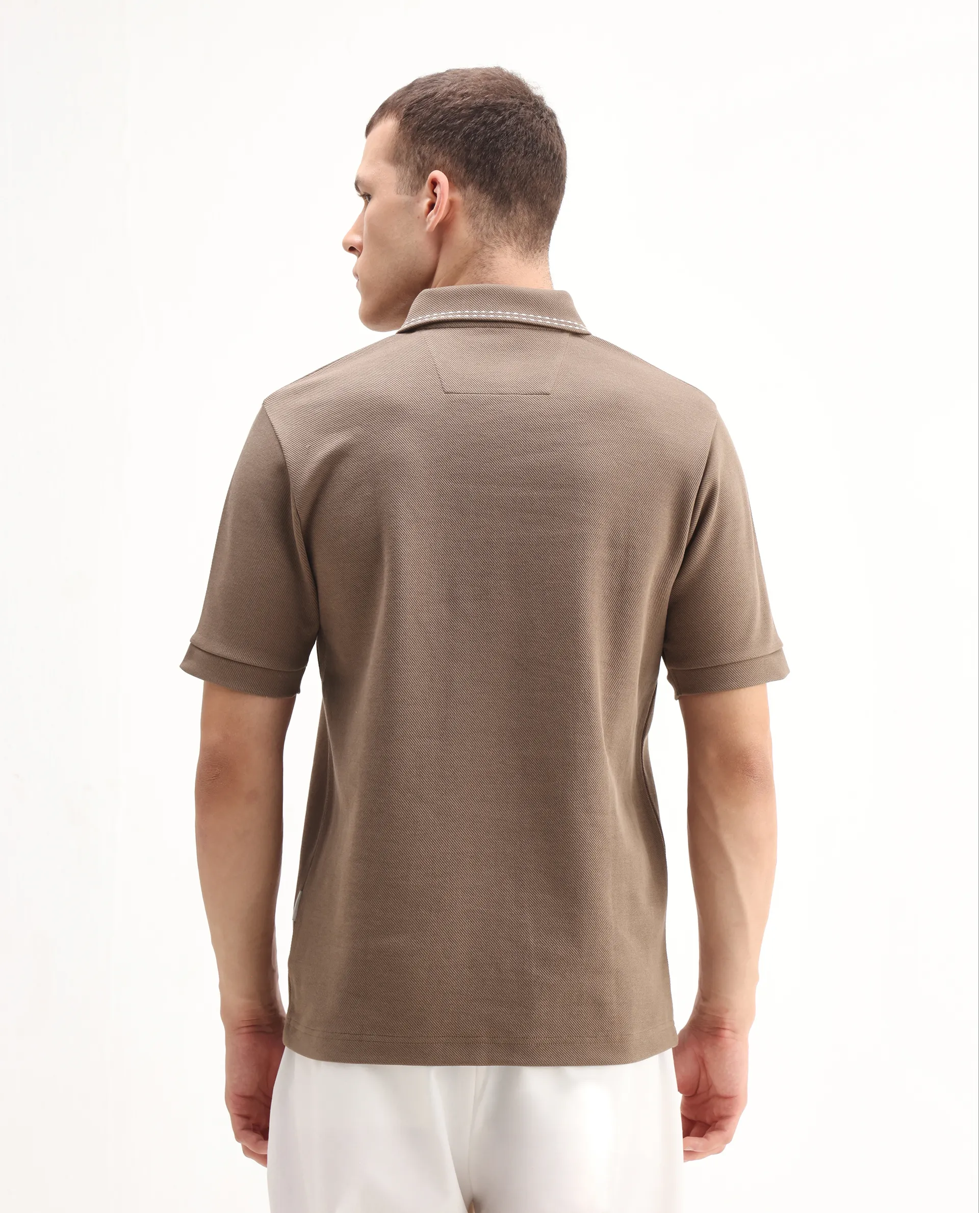 Rare Rabbit Men's Skowl Dusky Brown Polyester Blend Plain Regular Fit Half Sleeve Polo - Image 7