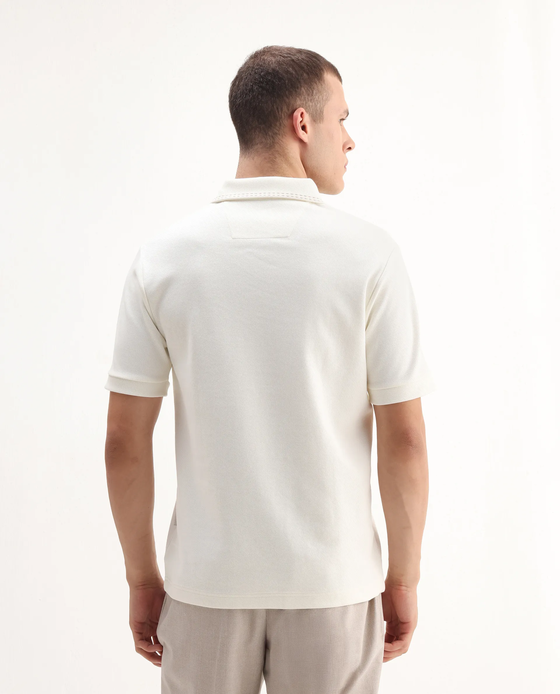 Rare Rabbit Men's Skowl Off White Polyester Blend Plain Regular Fit Half Sleeve Polo - Image 7