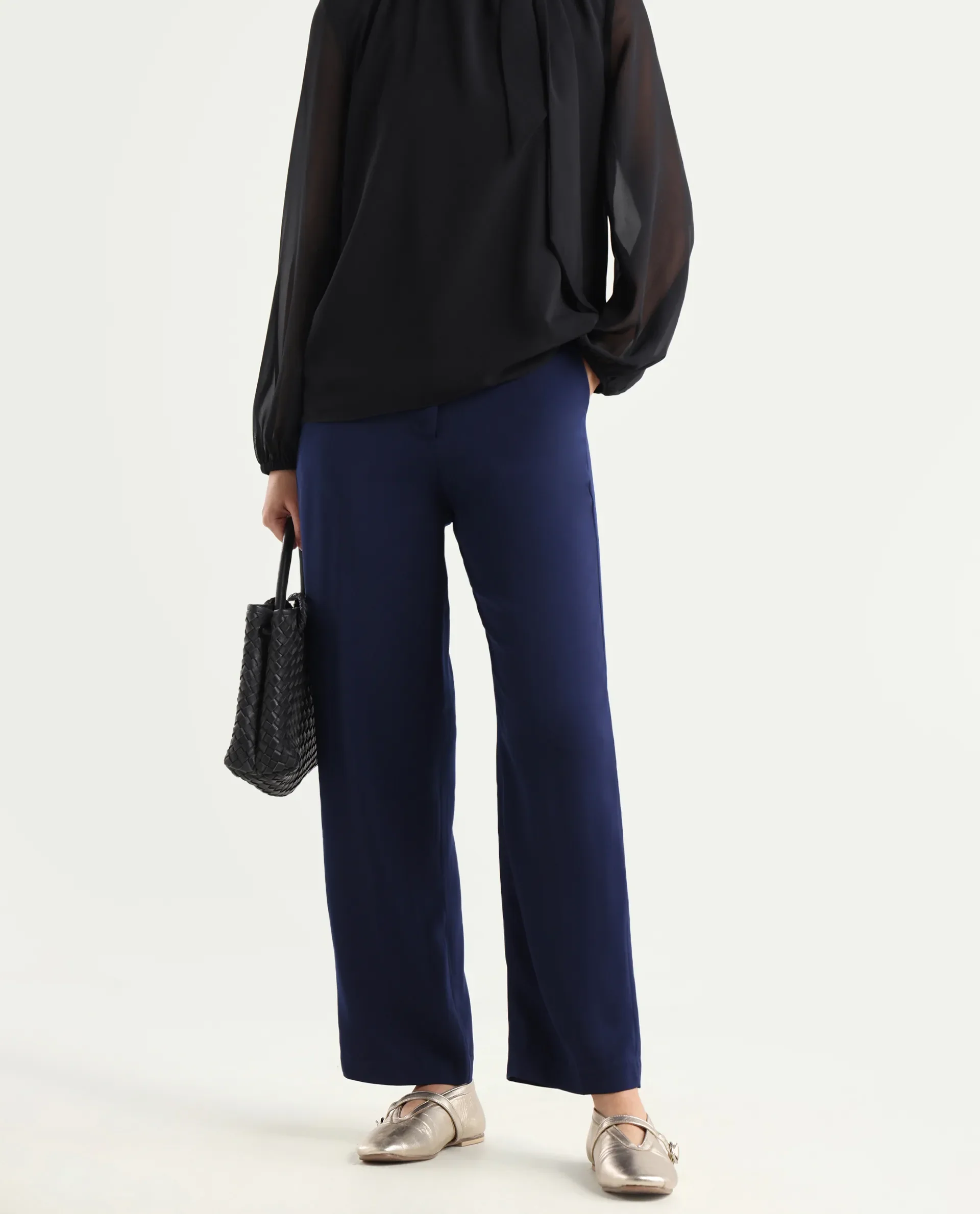 Rareism Women's Skrein Navy Polyester Blend Plain Ankle Length Straight Fit Trouser - Image 2