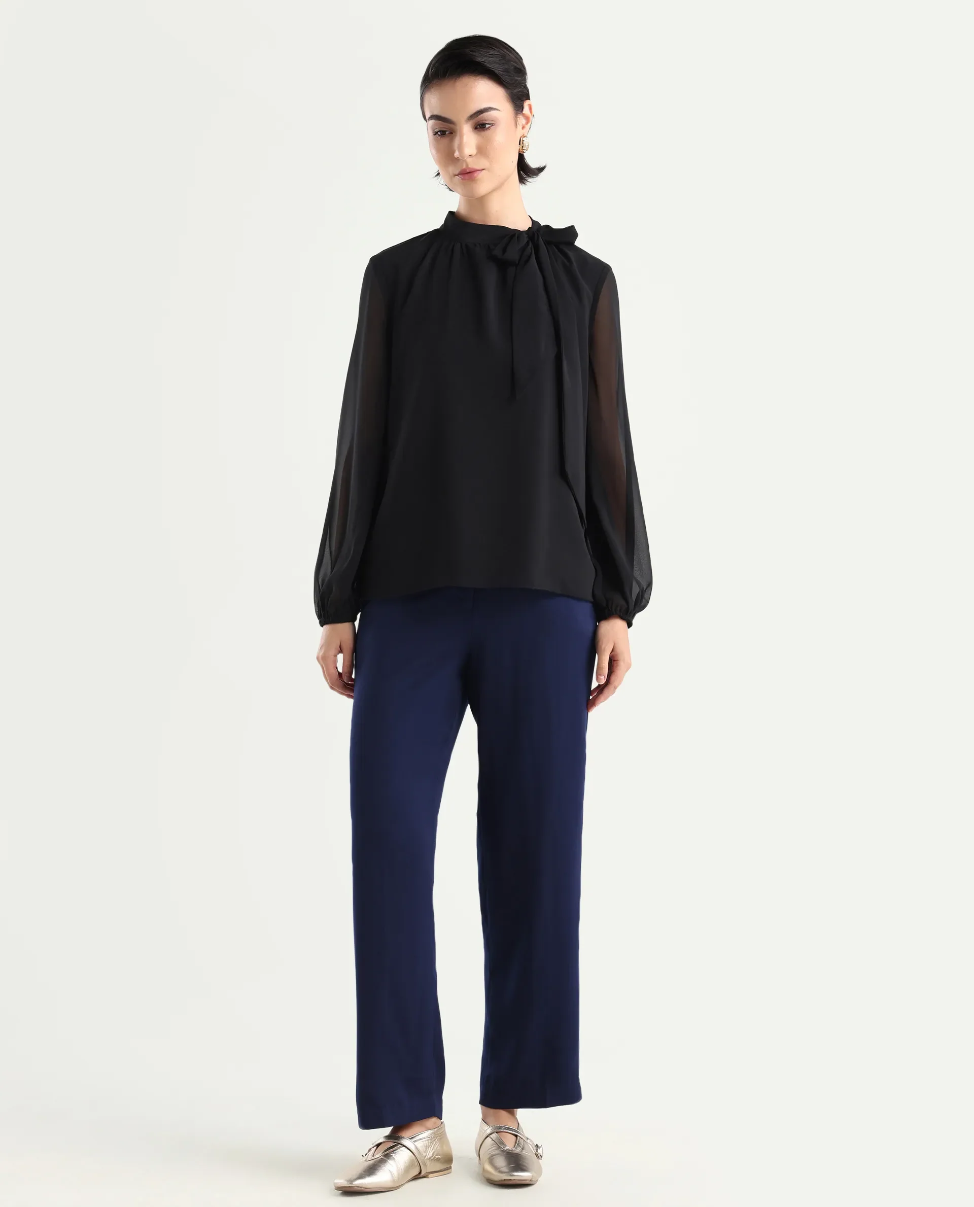 Rareism Women's Skrein Navy Polyester Blend Plain Ankle Length Straight Fit Trouser - Image 3
