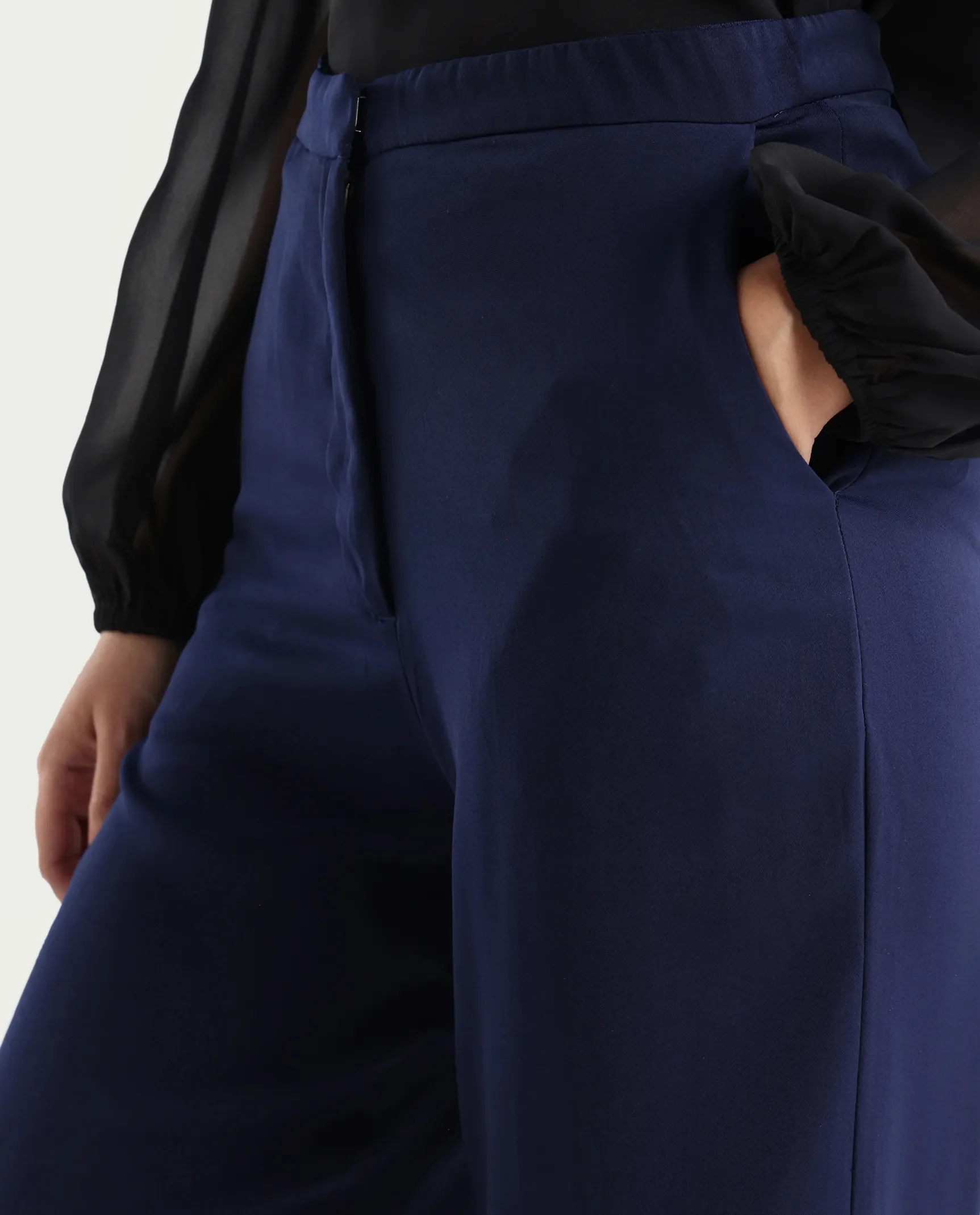 Rareism Women's Skrein Navy Polyester Blend Plain Ankle Length Straight Fit Trouser - Image 4