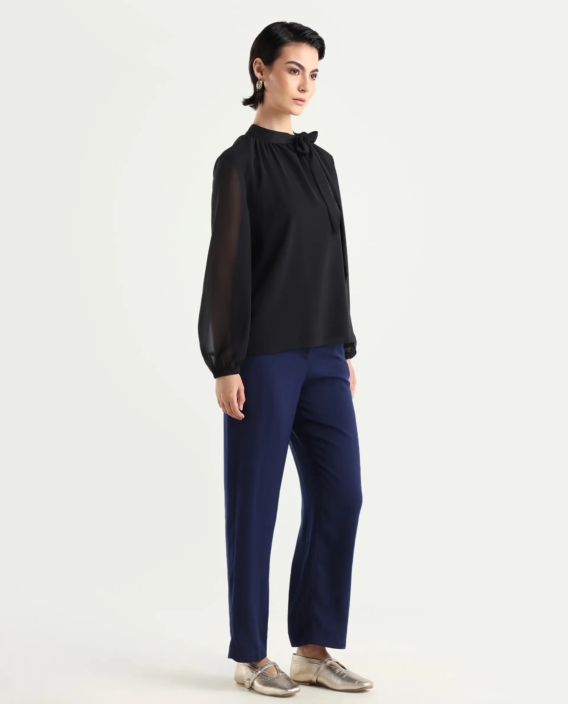 Rareism Women's Skrein Navy Polyester Blend Plain Ankle Length Straight Fit Trouser - Image 5