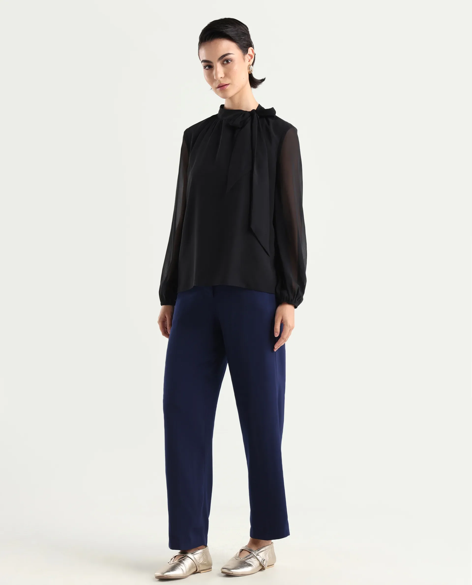 Rareism Women's Skrein Navy Polyester Blend Plain Ankle Length Straight Fit Trouser - Image 6
