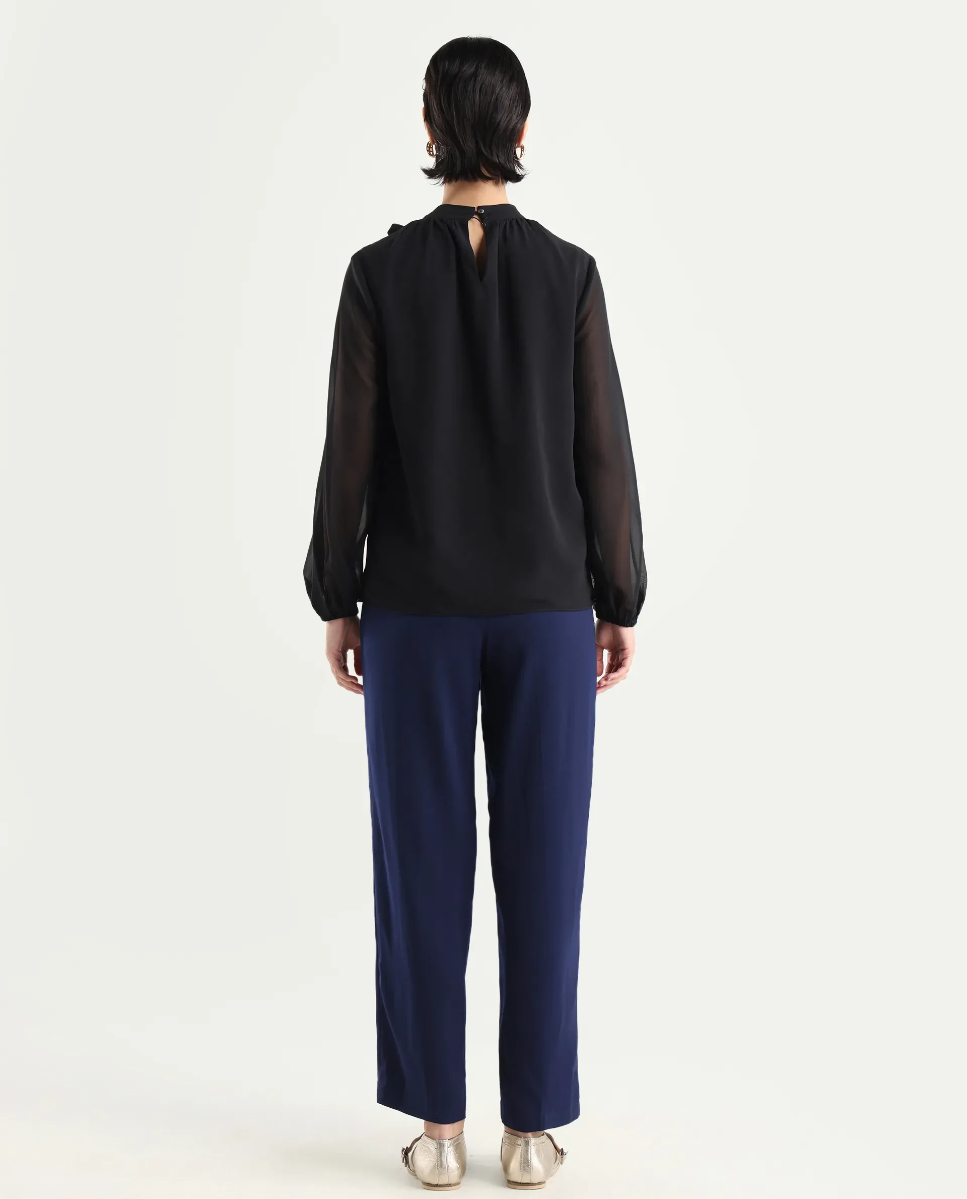 Rareism Women's Skrein Navy Polyester Blend Plain Ankle Length Straight Fit Trouser - Image 7