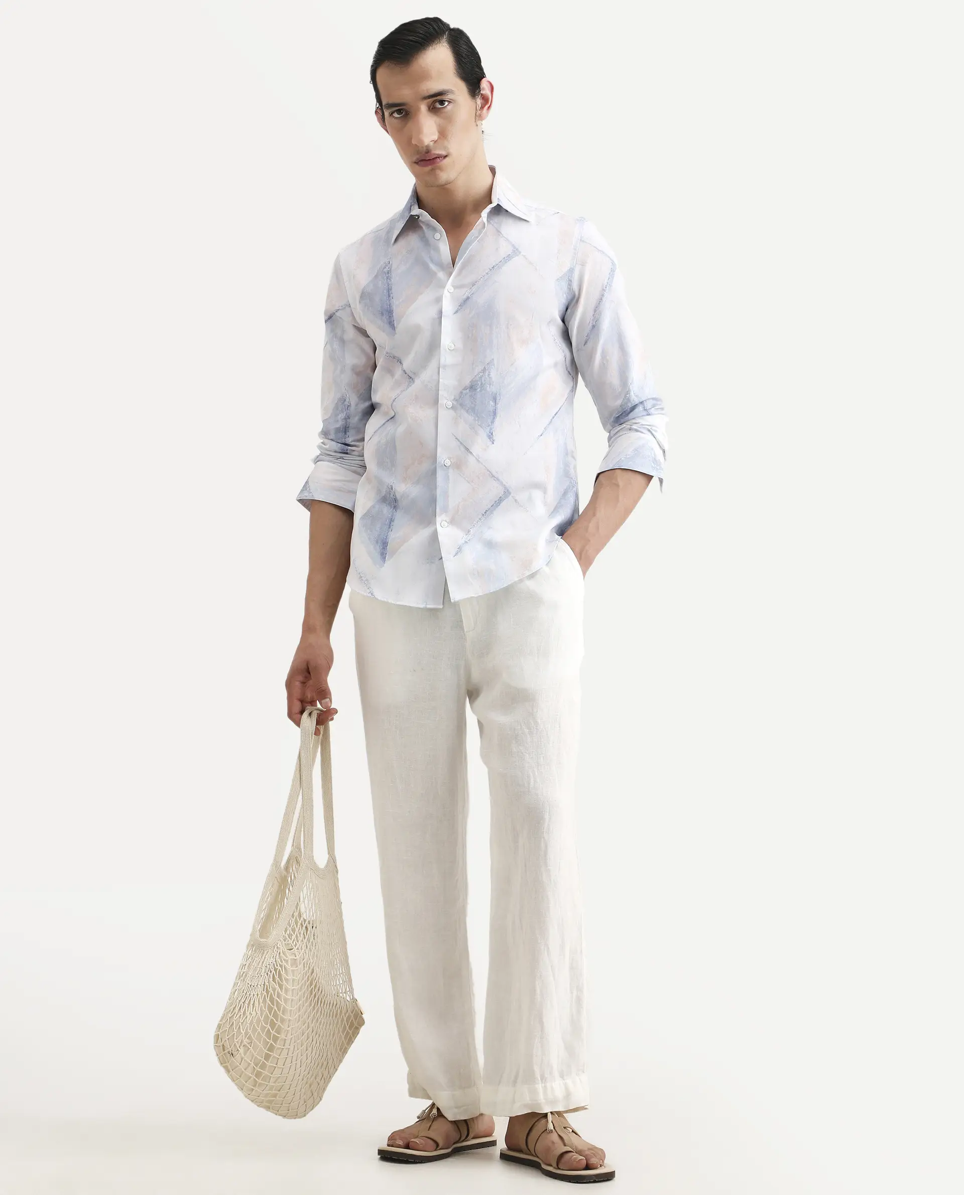 Rare Rabbit Men's Skye Pastel Blue Cotton Fabric Full Sleeve Spread Collar Regular Fit Abstract Print Shirt - Image 2