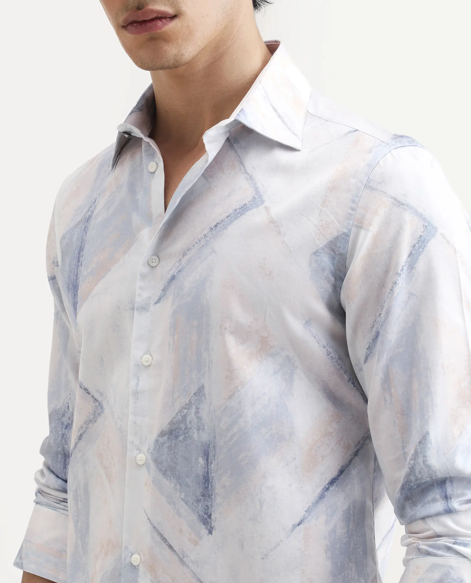 Rare Rabbit Men's Skye Pastel Blue Cotton Fabric Full Sleeve Spread Collar Regular Fit Abstract Print Shirt - Image 3