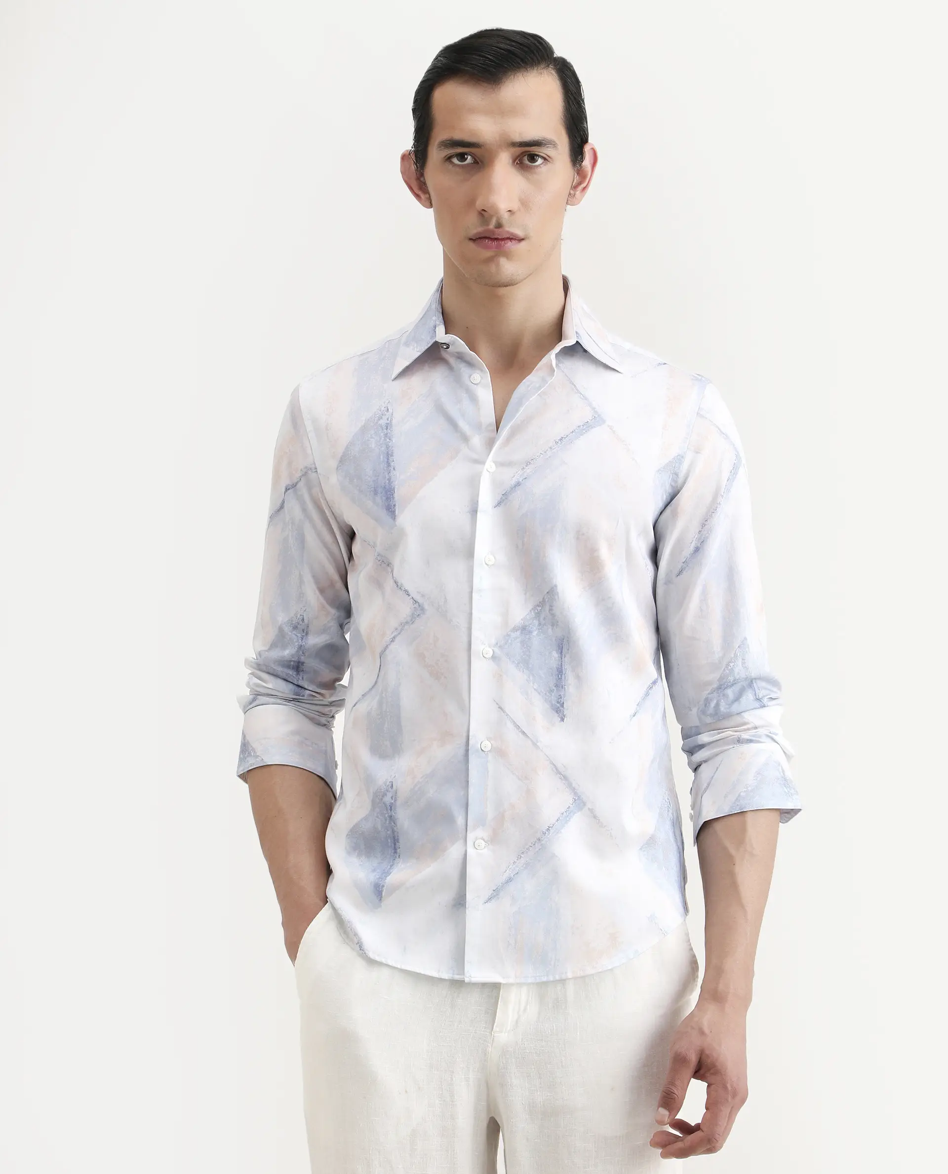 Rare Rabbit Men's Skye Pastel Blue Cotton Fabric Full Sleeve Spread Collar Regular Fit Abstract Print Shirt - Image 4