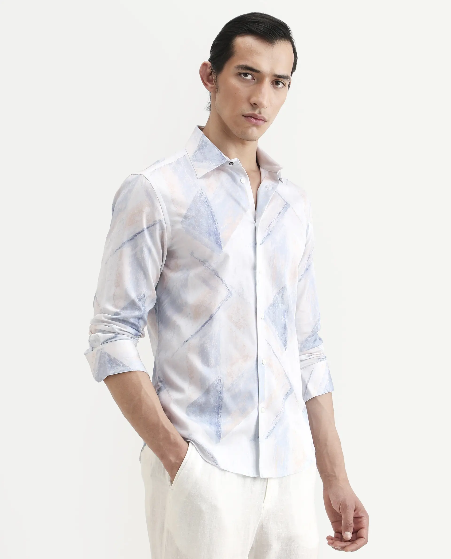 Rare Rabbit Men's Skye Pastel Blue Cotton Fabric Full Sleeve Spread Collar Regular Fit Abstract Print Shirt - Image 5