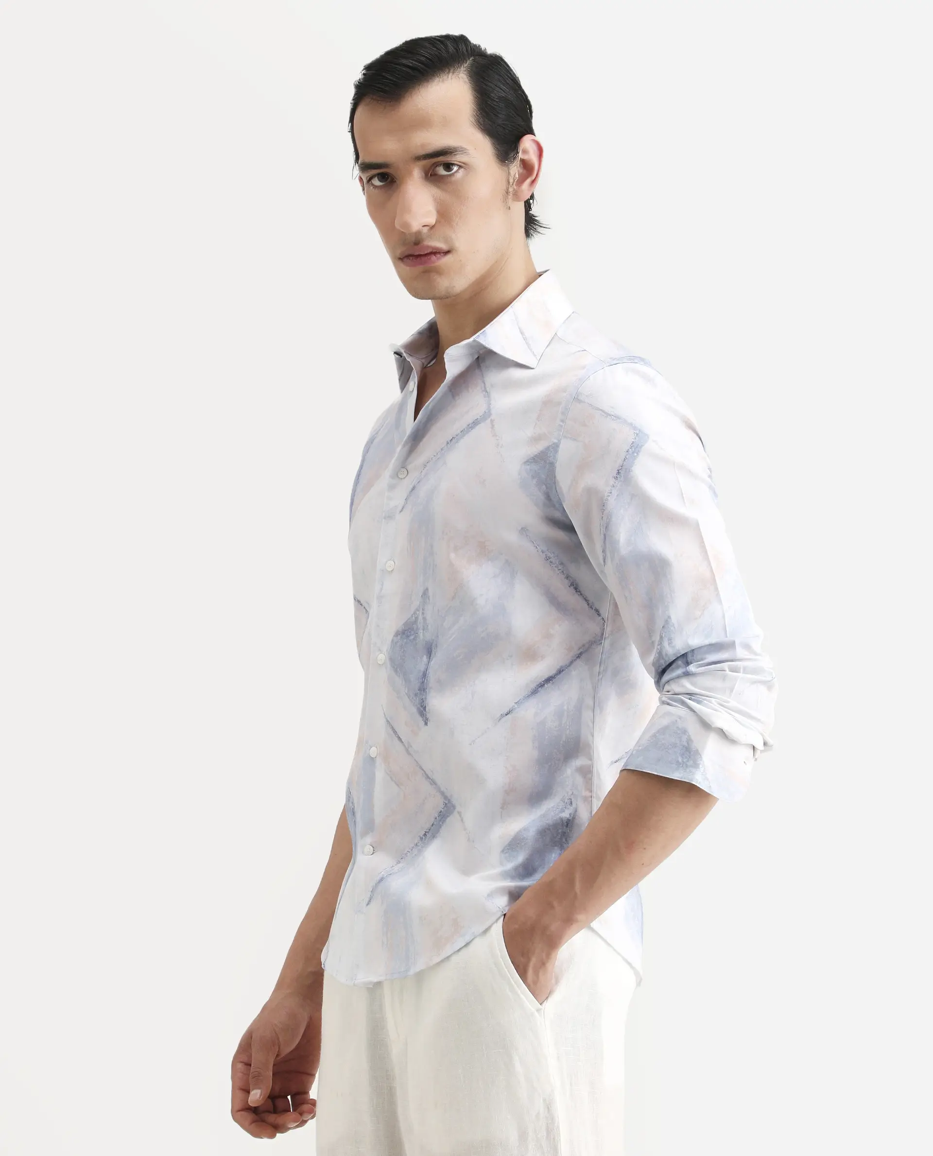 Rare Rabbit Men's Skye Pastel Blue Cotton Fabric Full Sleeve Spread Collar Regular Fit Abstract Print Shirt - Image 6