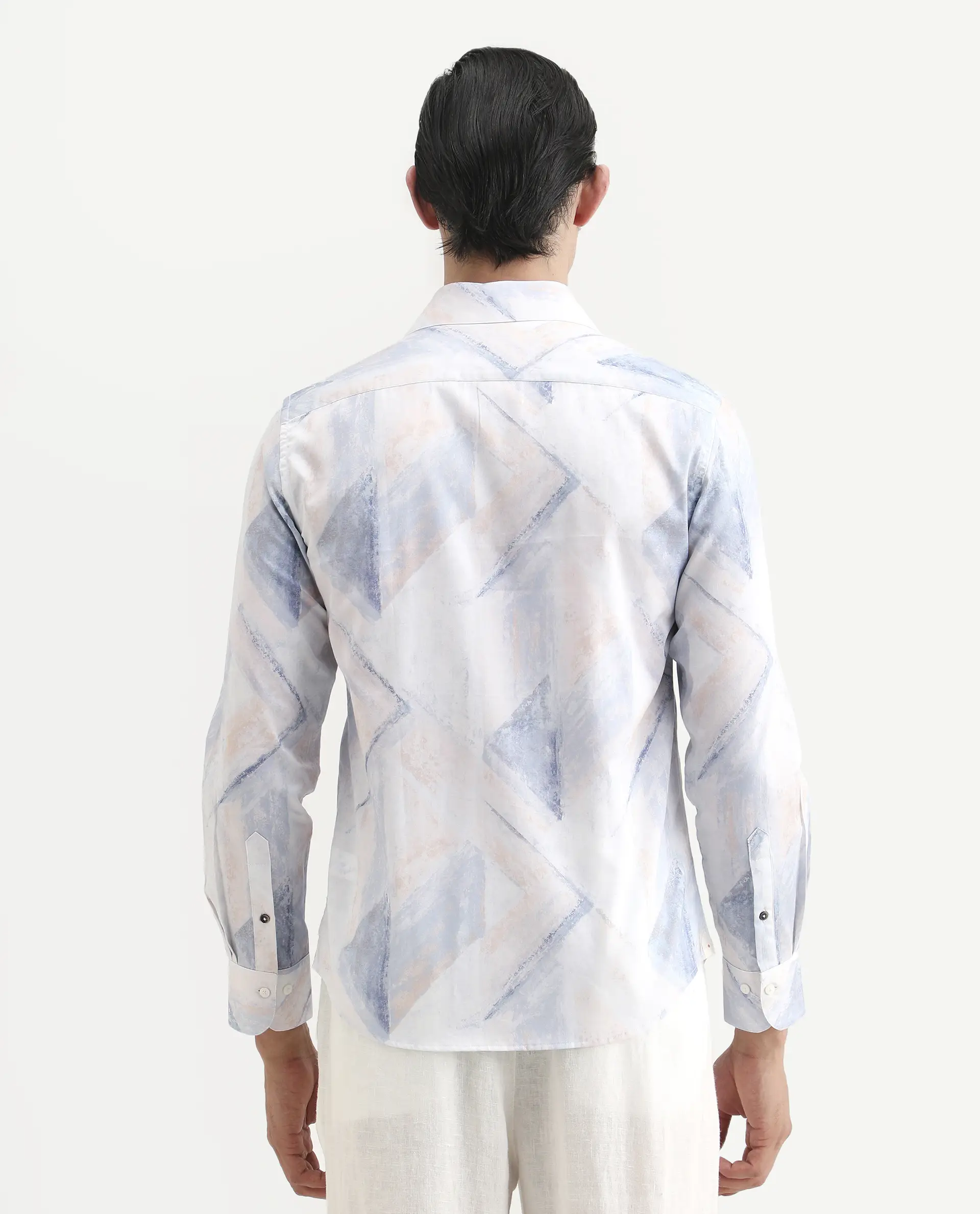 Rare Rabbit Men's Skye Pastel Blue Cotton Fabric Full Sleeve Spread Collar Regular Fit Abstract Print Shirt - Image 8