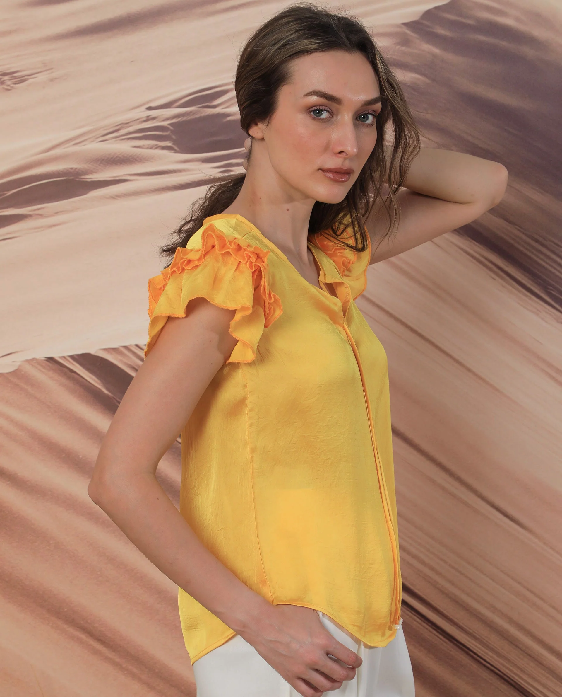 Rareism Women Skye Yellow Top Polyester Fabric Sleeveless Solid Print - Image 6