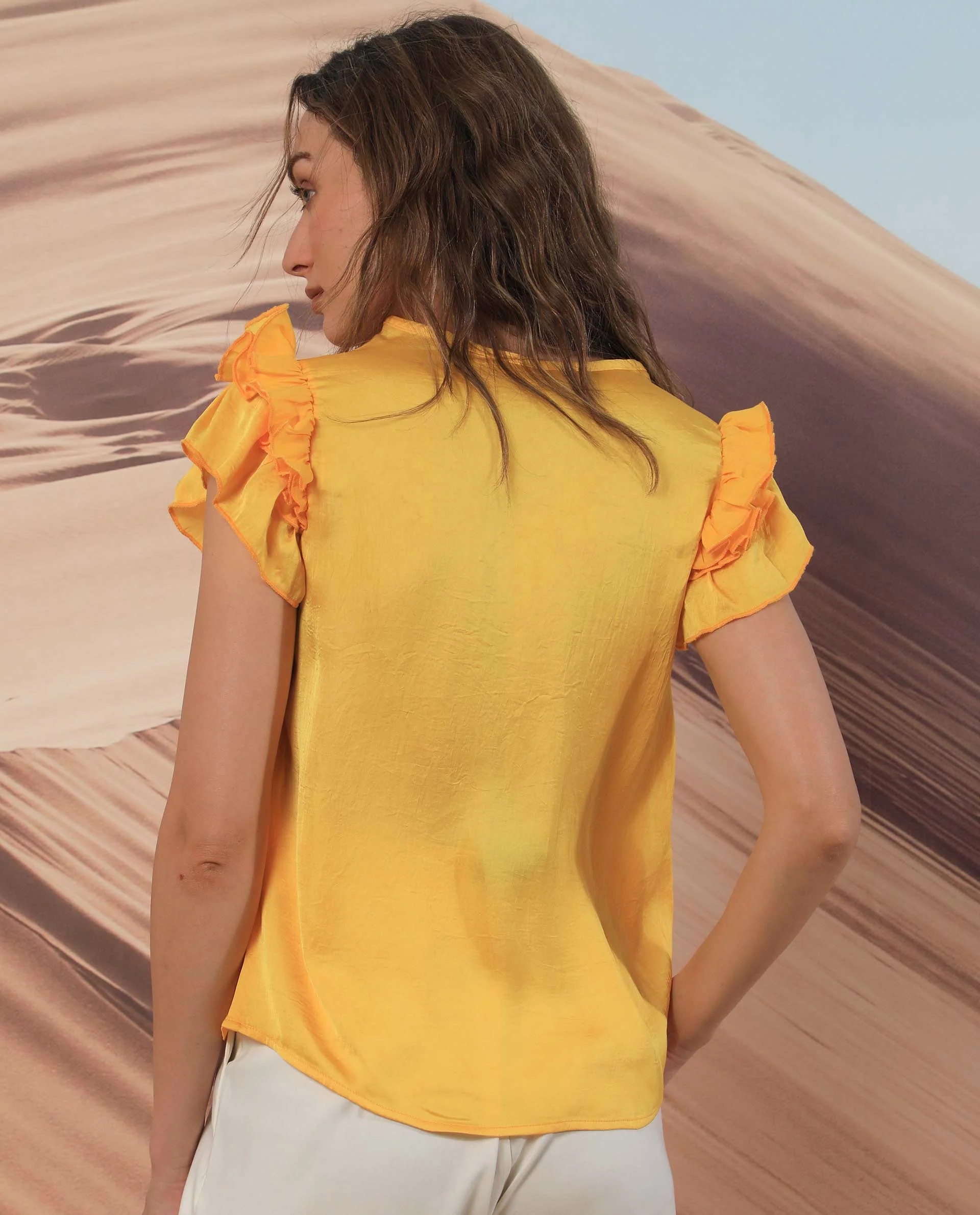 Rareism Women Skye Yellow Top Polyester Fabric Sleeveless Solid Print - Image 8