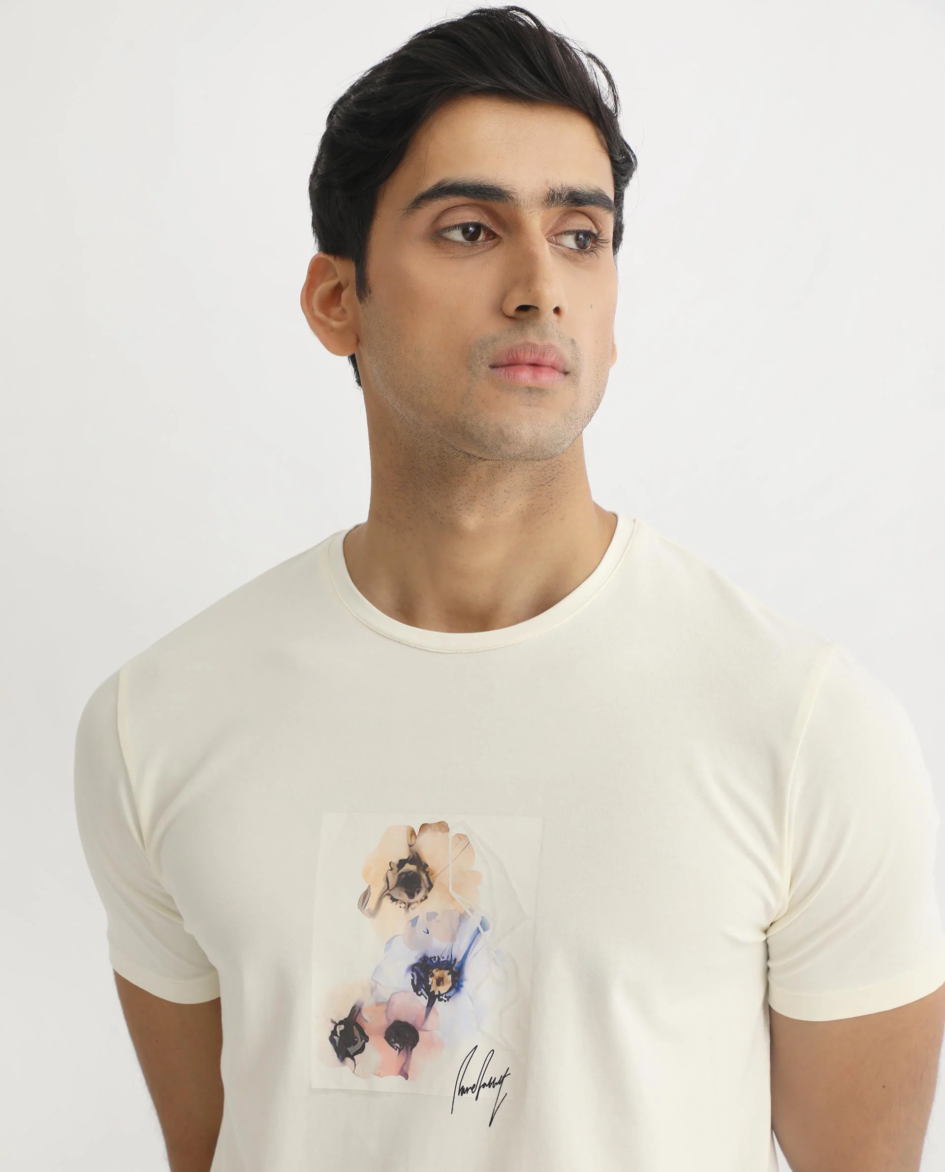 Rare Rabbit Men's Skyy Off White Cotton Graphic Print Slim Fit Half Sleeve Crew Neck T-Shirt - Image 7