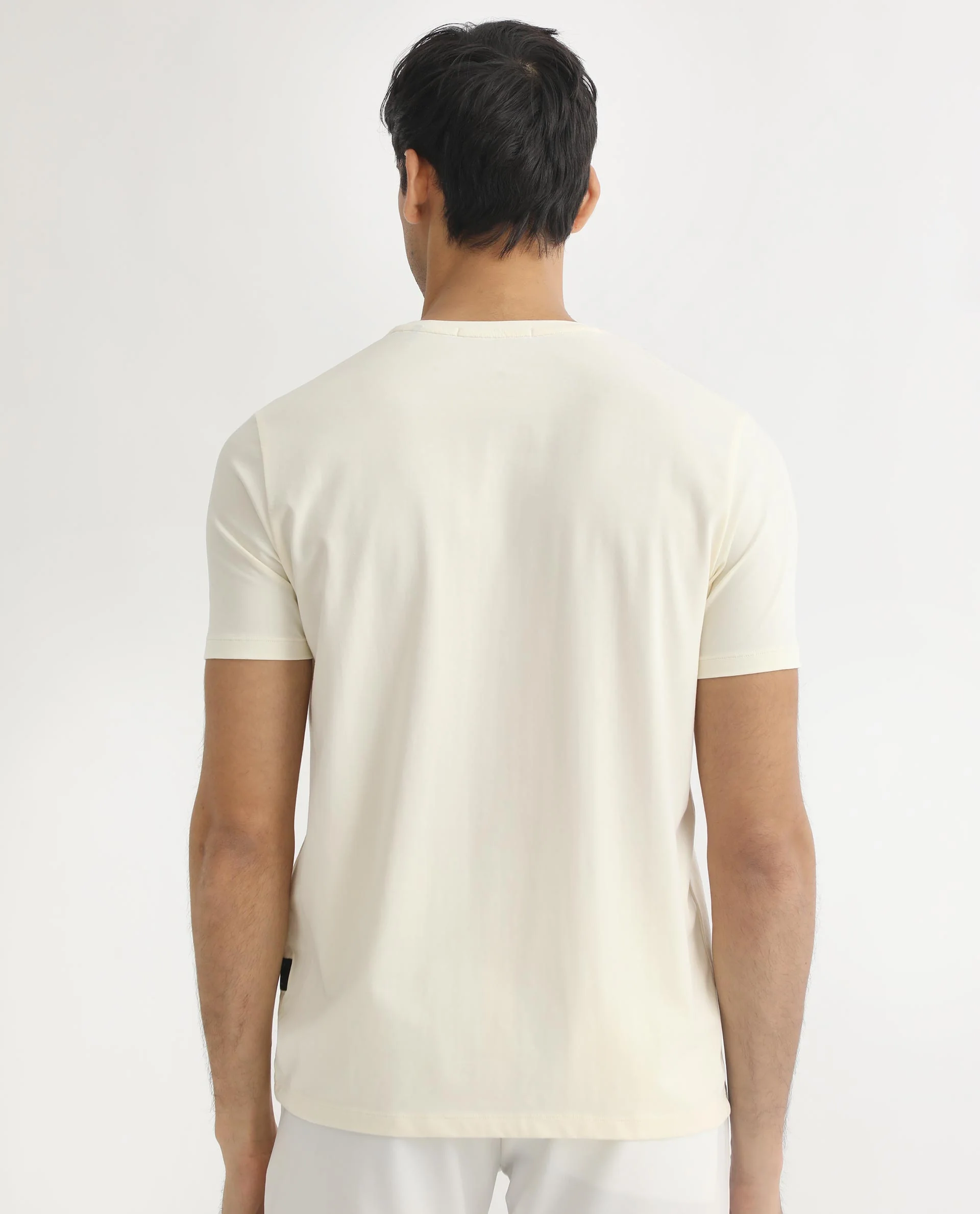 Rare Rabbit Men's Skyy Off White Cotton Graphic Print Slim Fit Half Sleeve Crew Neck T-Shirt - Image 9