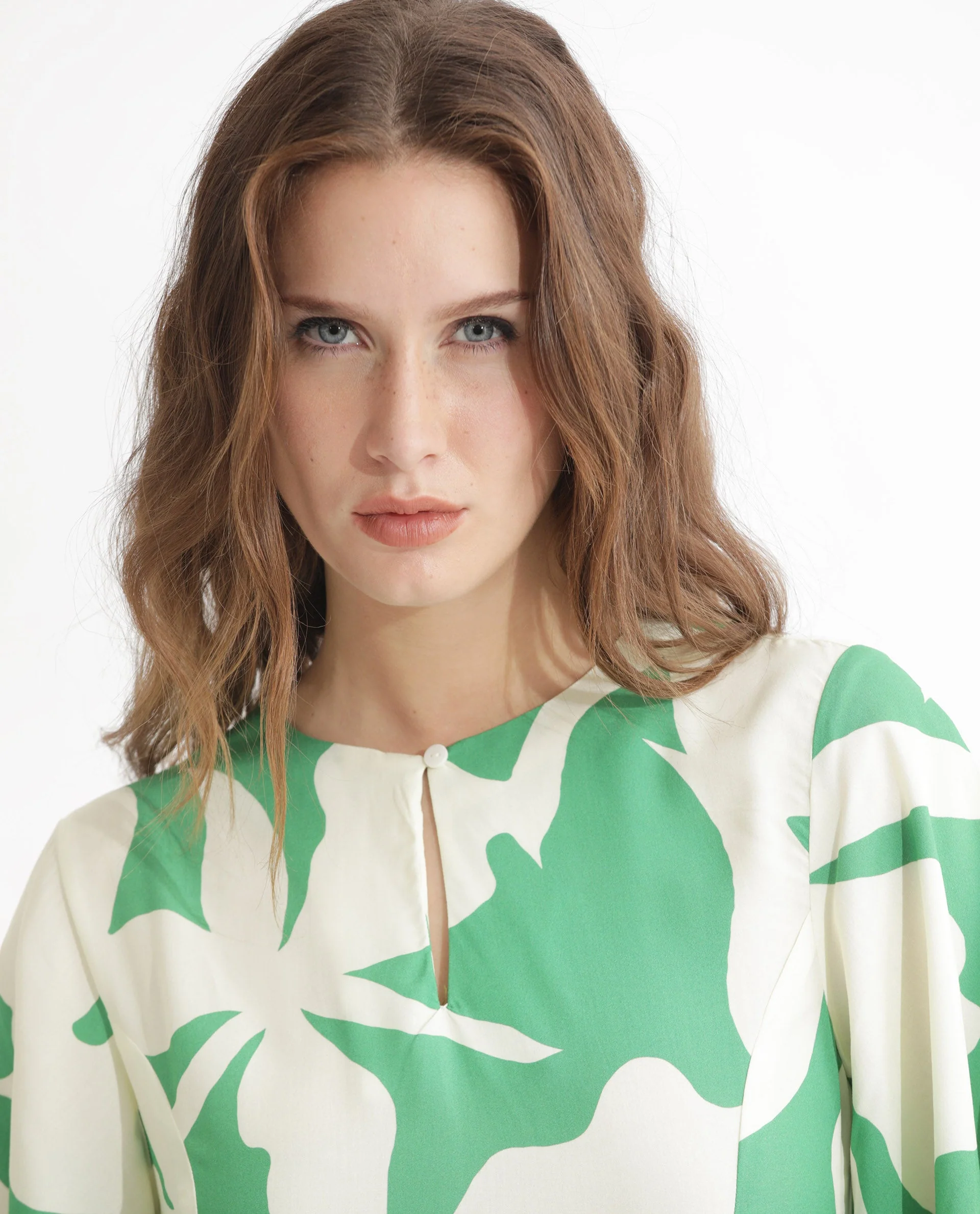 Rareism Women's Slager Green Viscose Key Hole Neck Floral Print Bell Sleeve Maxi Regular Fit Dress - Image 2