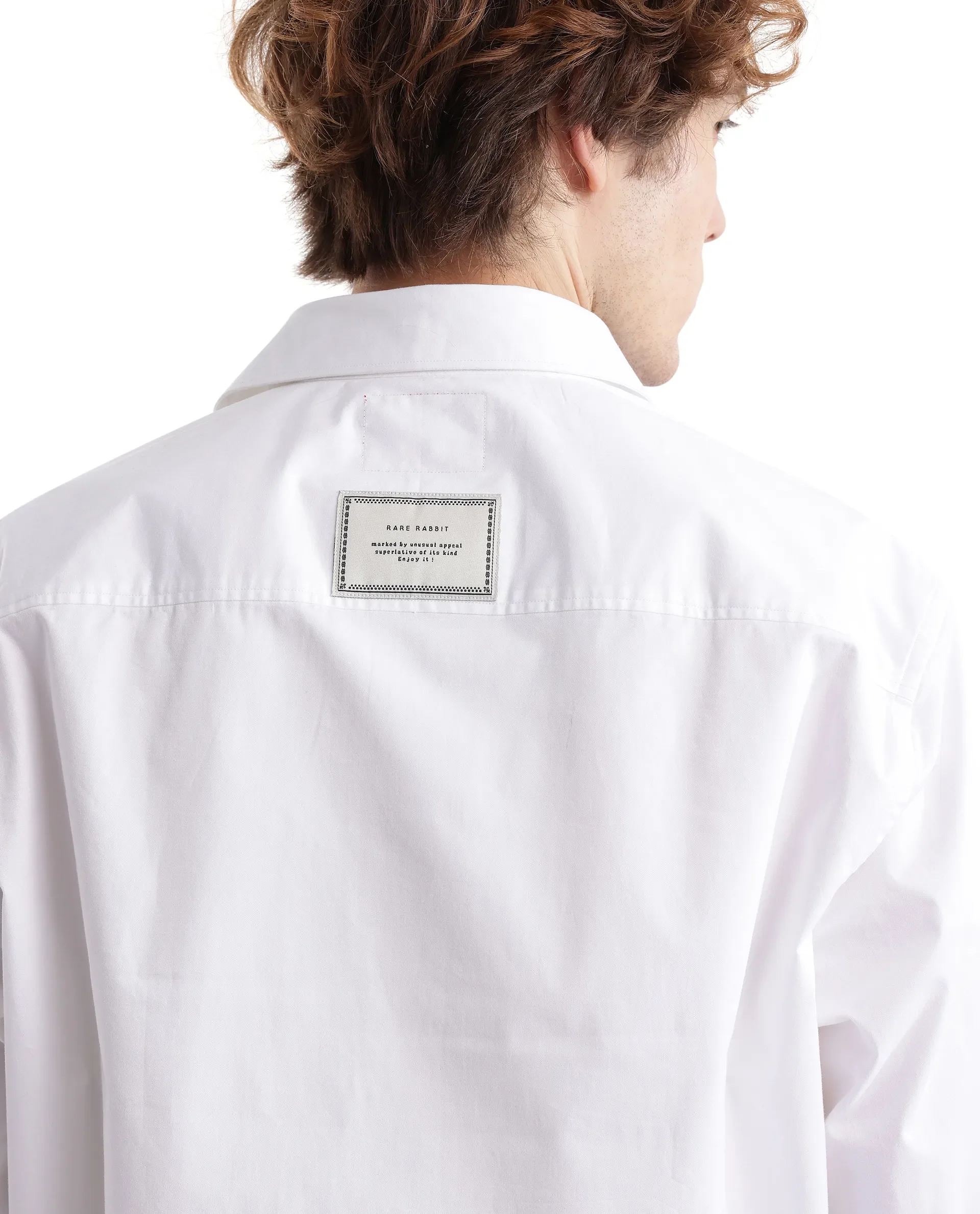 Rare Rabbit Men's Slander White Cotton Plain Regular Fit Full Sleeve Collared Shirt