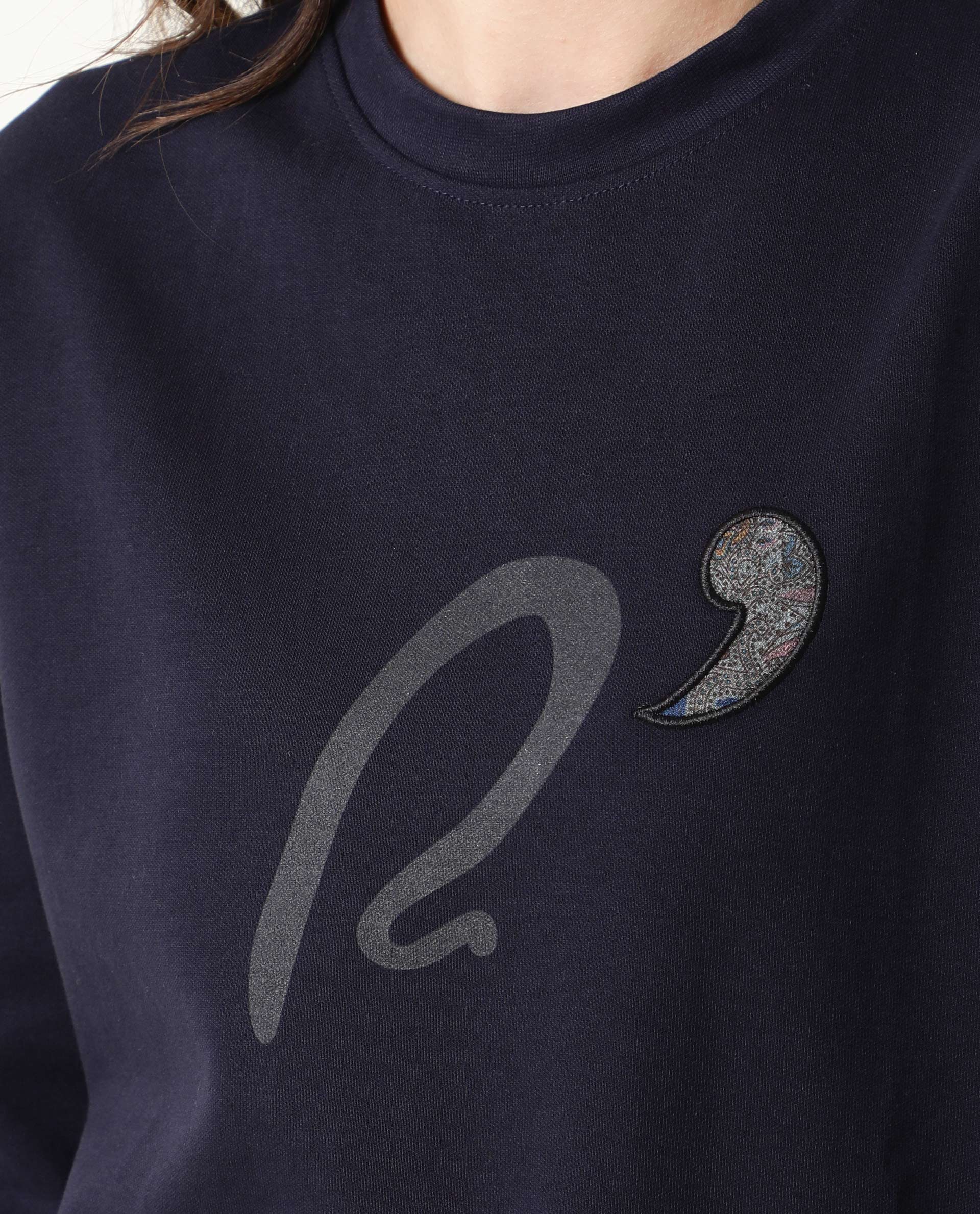 Rareism Women's Slashy Navy Crew Neck Plain Relaxed Fit Sweatshirt - Image 3